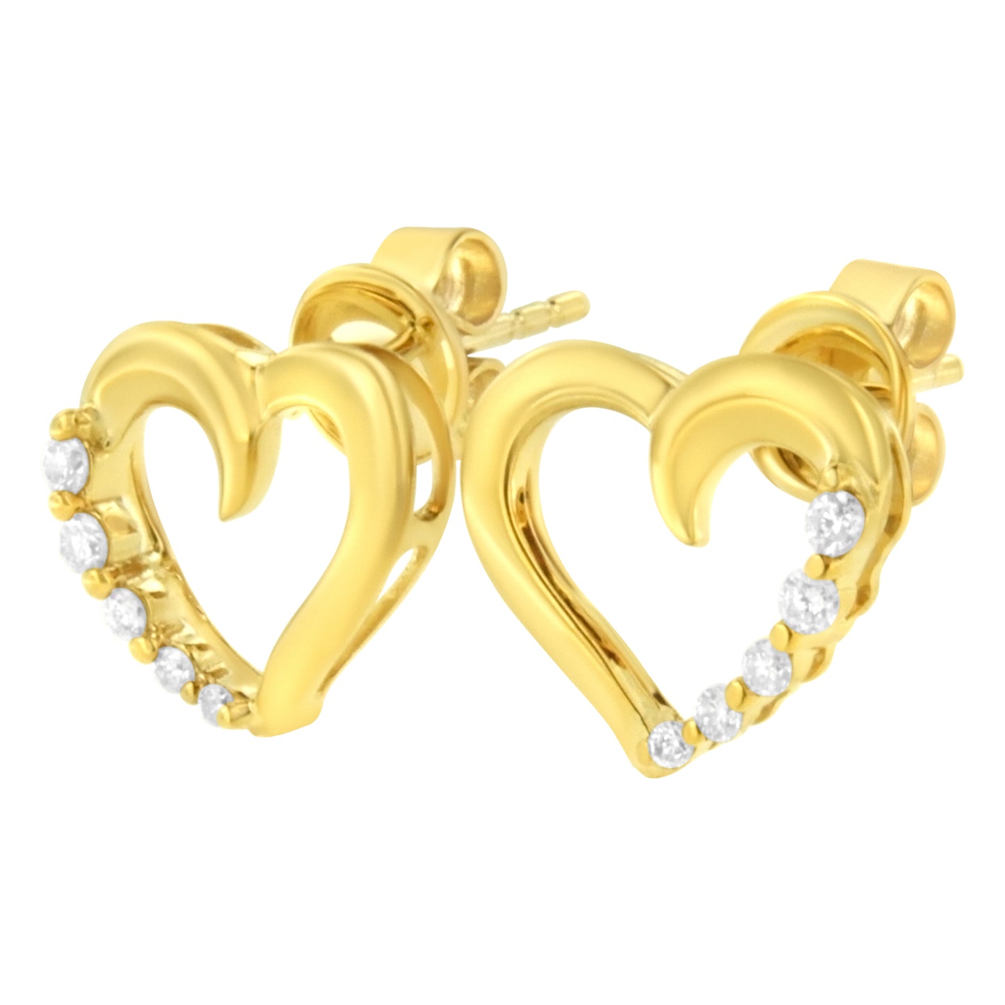 14KT Yellow Gold 1/8 cttw Diamond Journey Heart Earrings (K-L I1-I2)