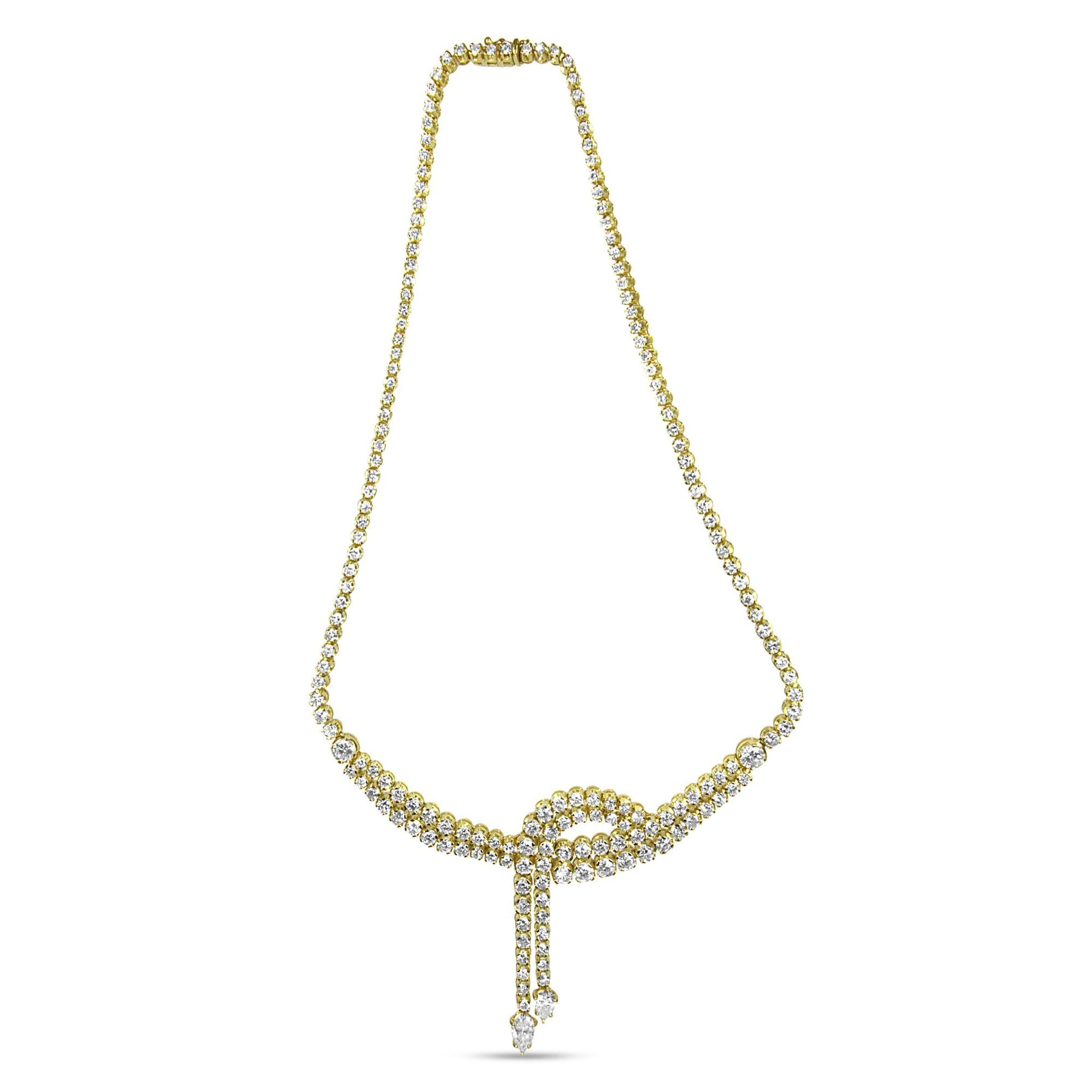 14k Yellow Gold 17.0 Cttw Diamond Double Row Lariat 18’’ Inch Tennis