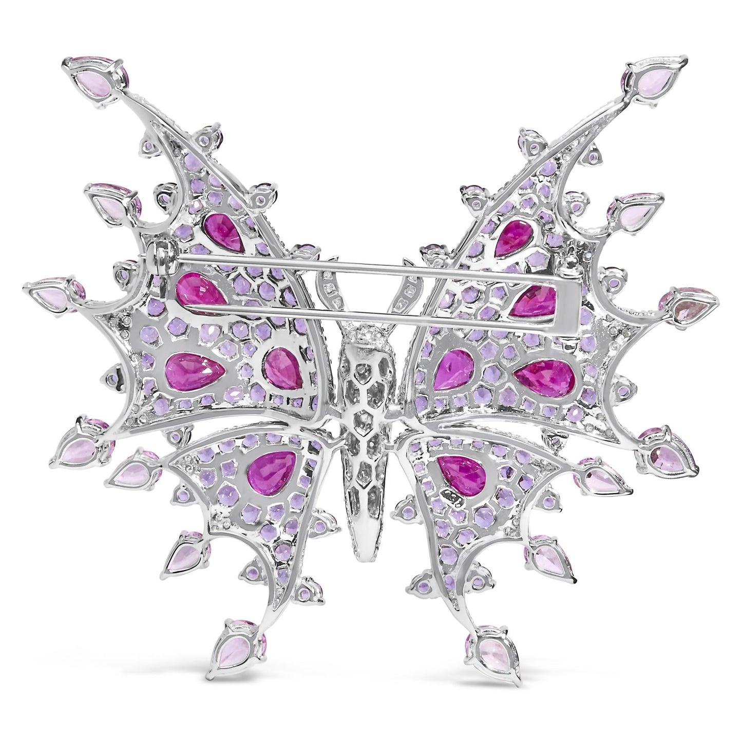 18K White Gold 1.00 Cttw Diamond, Ruby  Sapphire, and Amethyst Mixed Gemstone Butterfly Brooch Pin (G-H Color, VS1-VS2 Clarity)