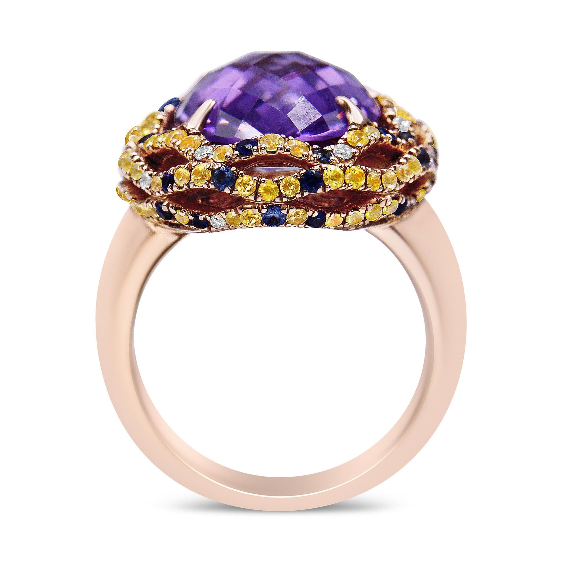 18K Yellow and Rose Gold Claw Prong Set Checkerboard Cut Purple Amethyst Blue &