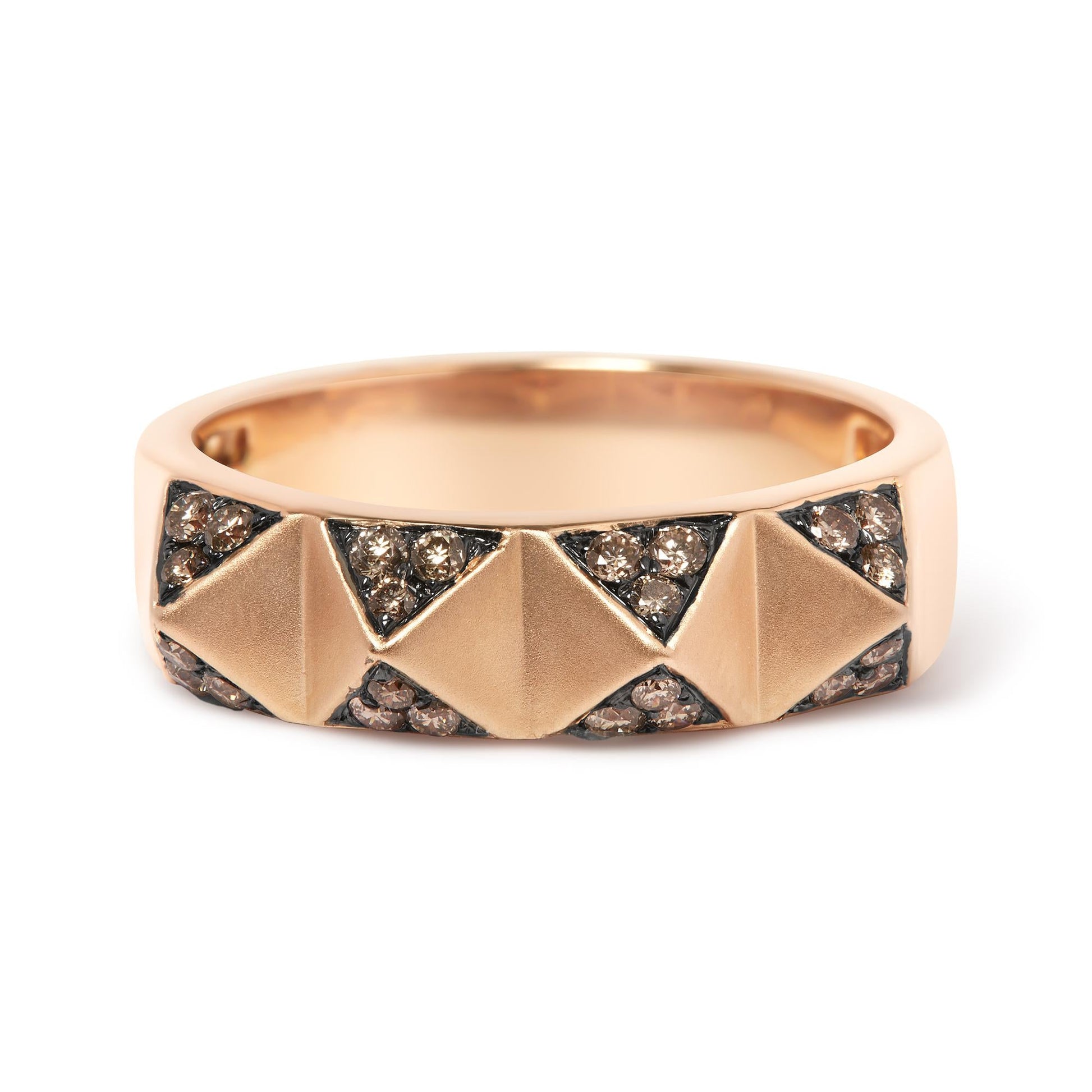 14K Rose Gold 1/4 Cttw Brown Diamond Pyramid Band Ring (Brown Color SI1-SI2