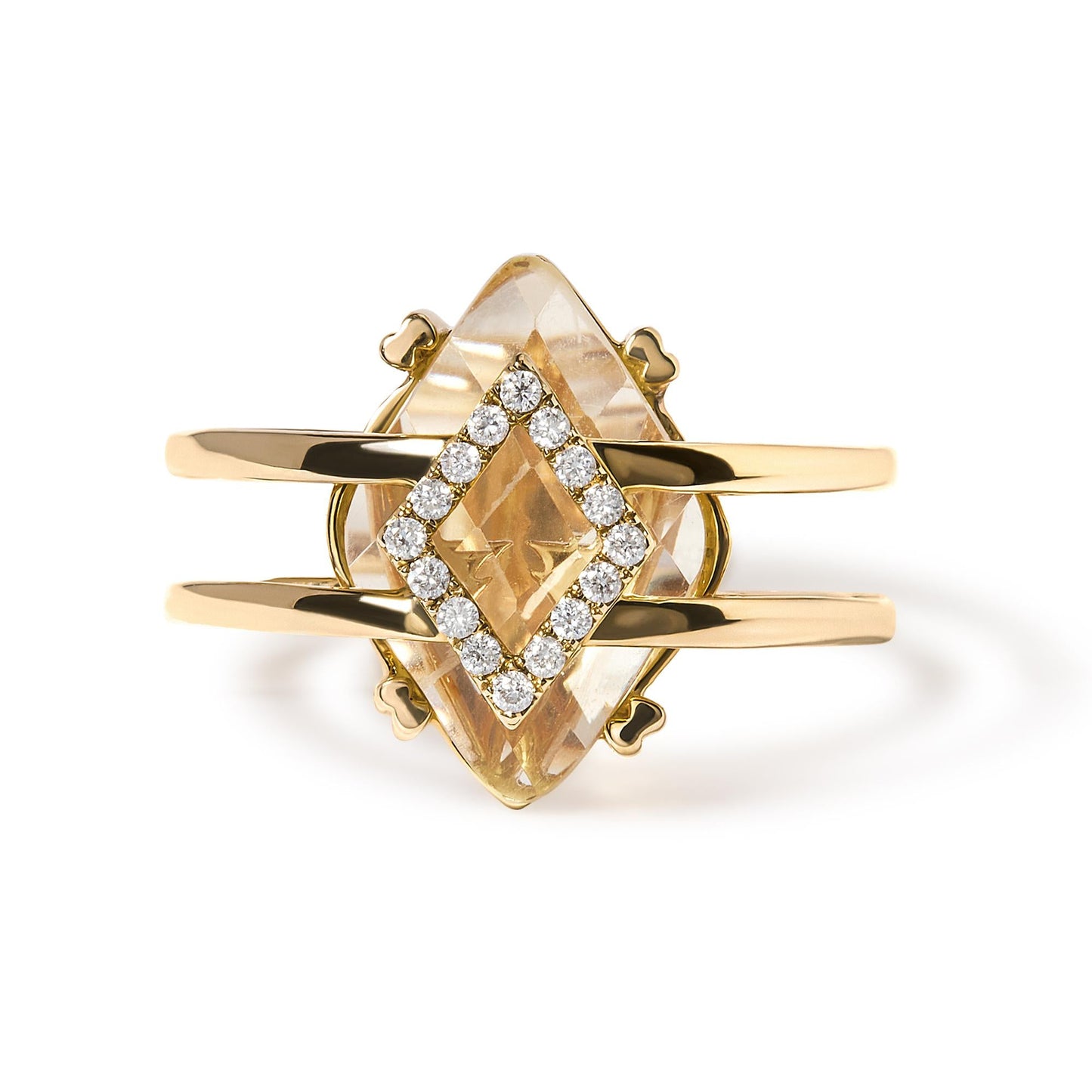 14K Yellow Gold 15x15 MM Marquise Cut Yellow Topaz and Diamond Accent Statement