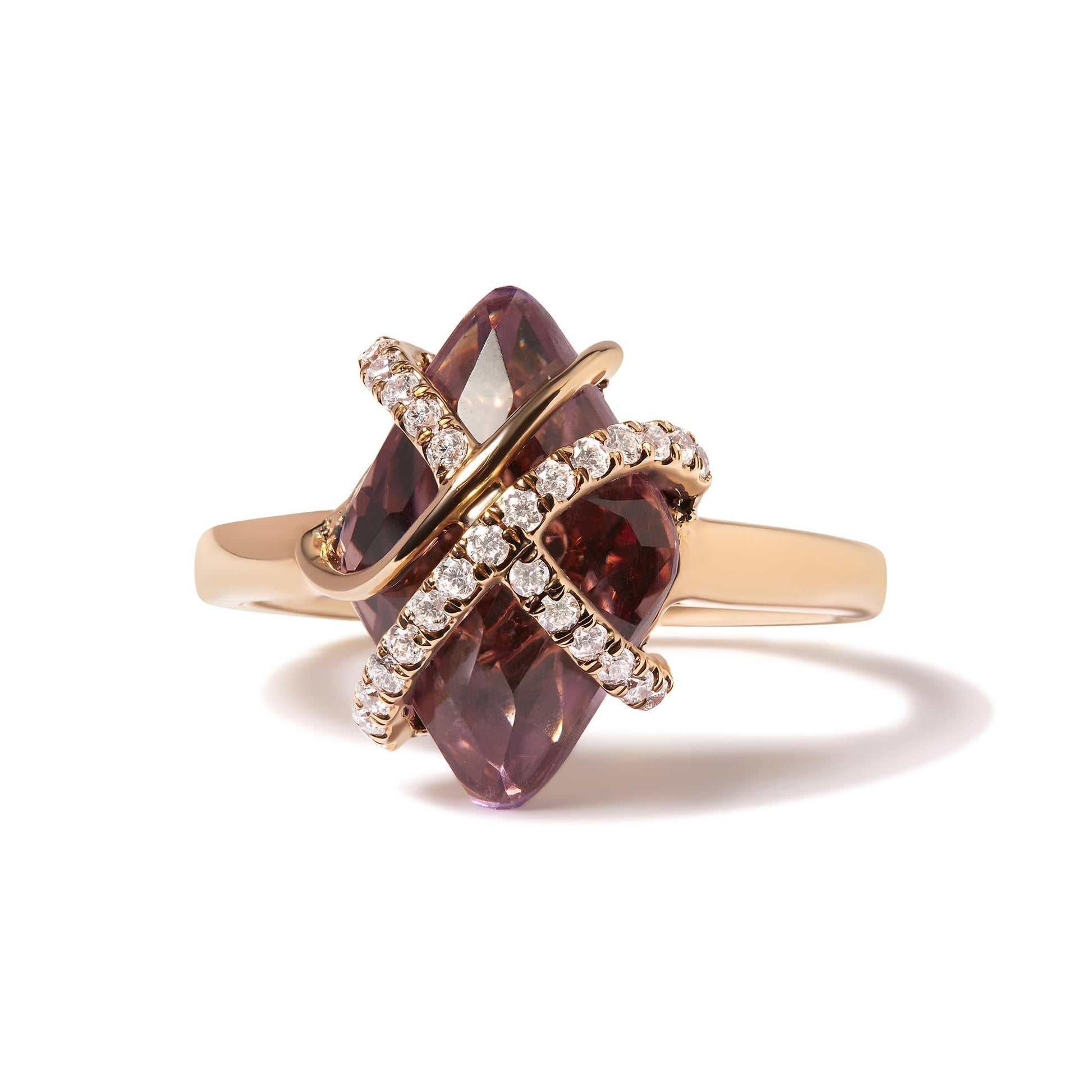 14K Rose Gold 1/5 Cttw Diamond Wrapped 15x15 MM Purple Amethyst Cocktail Ring