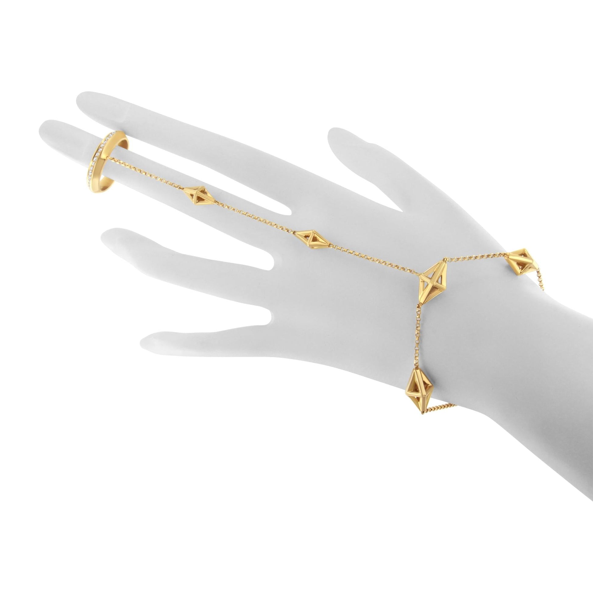 14K Yellow Gold 1/4 Cttw Diamond Ring and Bracelet Hand Chain (G-H Color