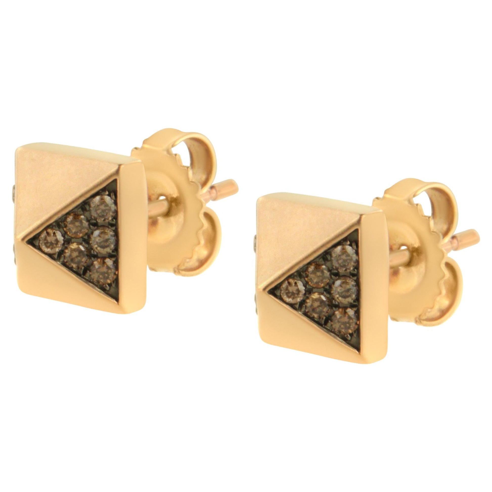 14K Rose Gold 1/4 Cttw Brown Diamond Pyramid Stud Earring (Brown Color SI1-SI2