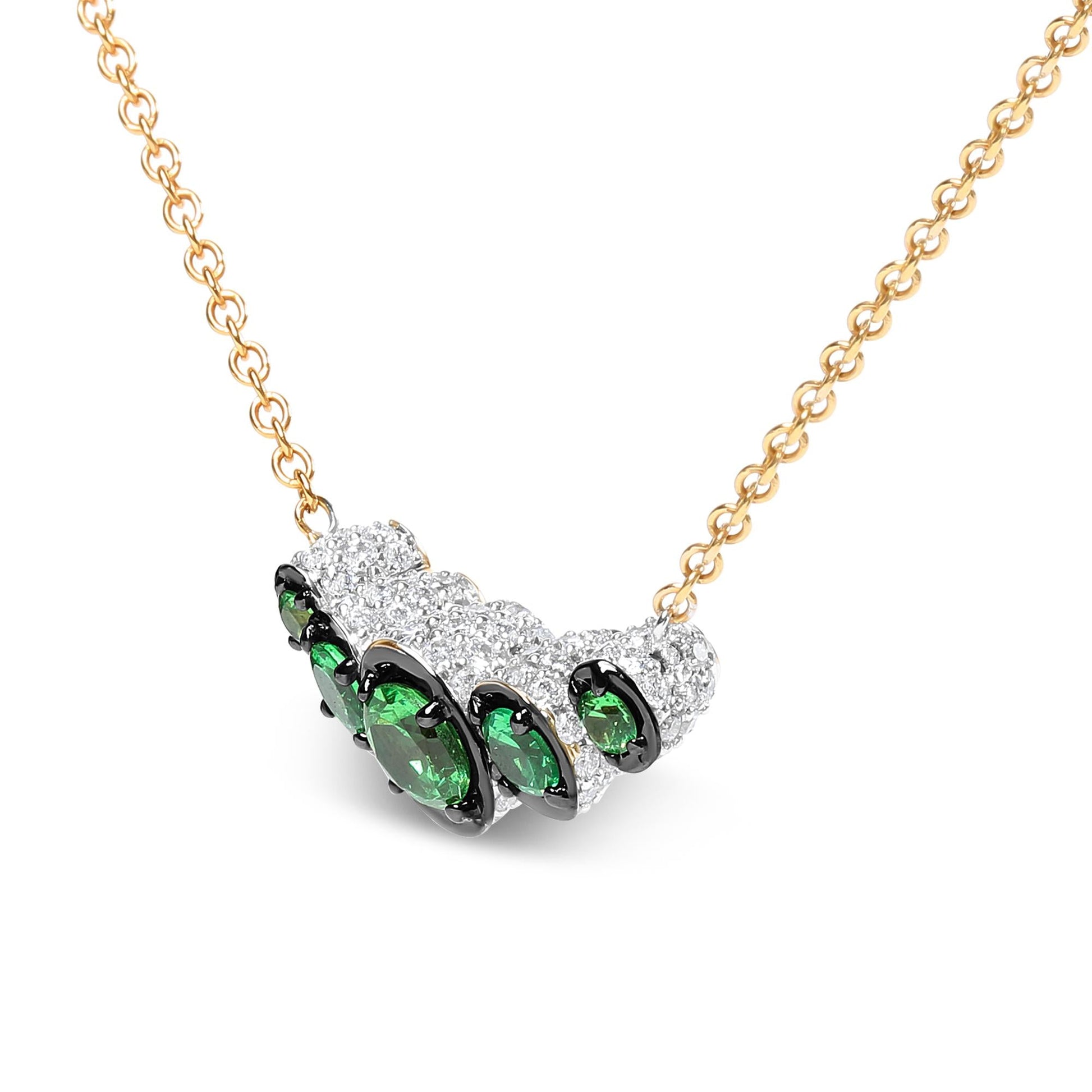 18K Rose Gold 3/4 Cttw Pave Diamonds and Graduated Green Tsavorite Gemstone