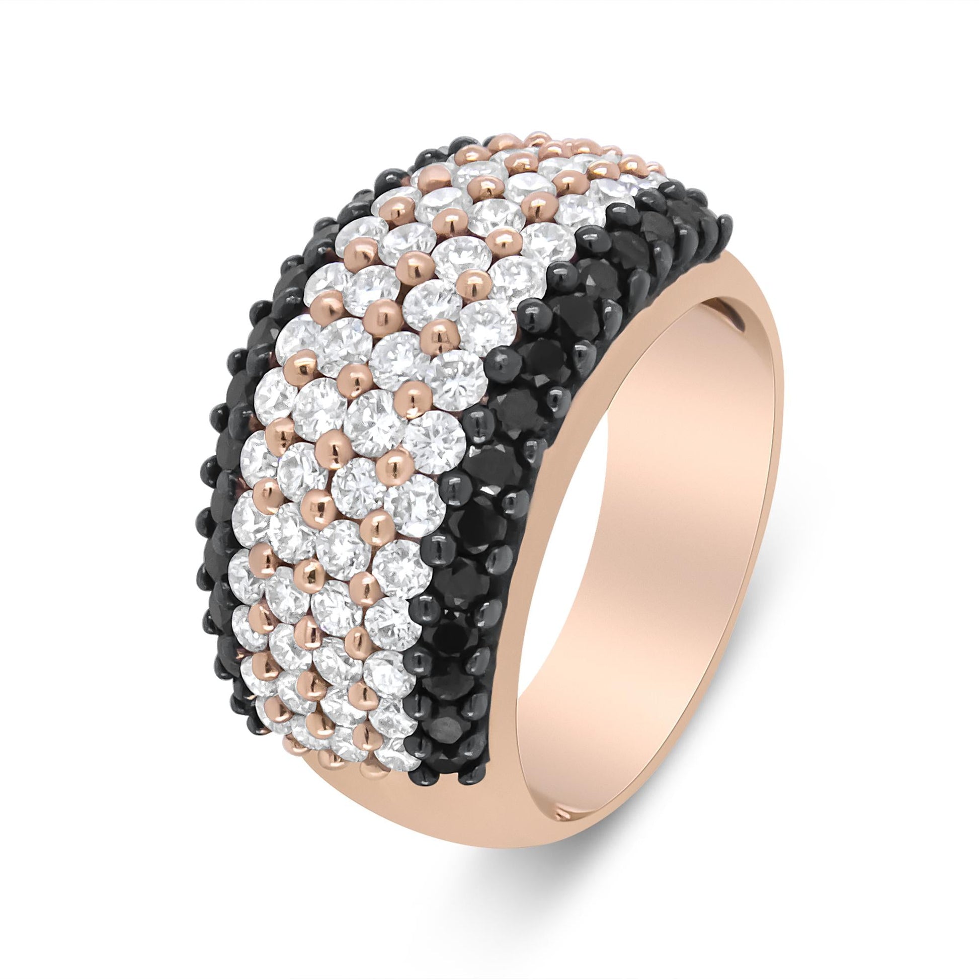 18K Rose Gold 2 1/5 Cttw Black and White Diamond 6 Row Band Ring (F-G and Black