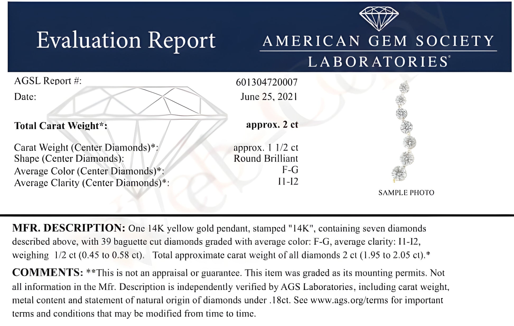 AGS Certified 14K Yellow Gold 2.0 Cttw Baguette and Brilliant Round-Cut Diamond