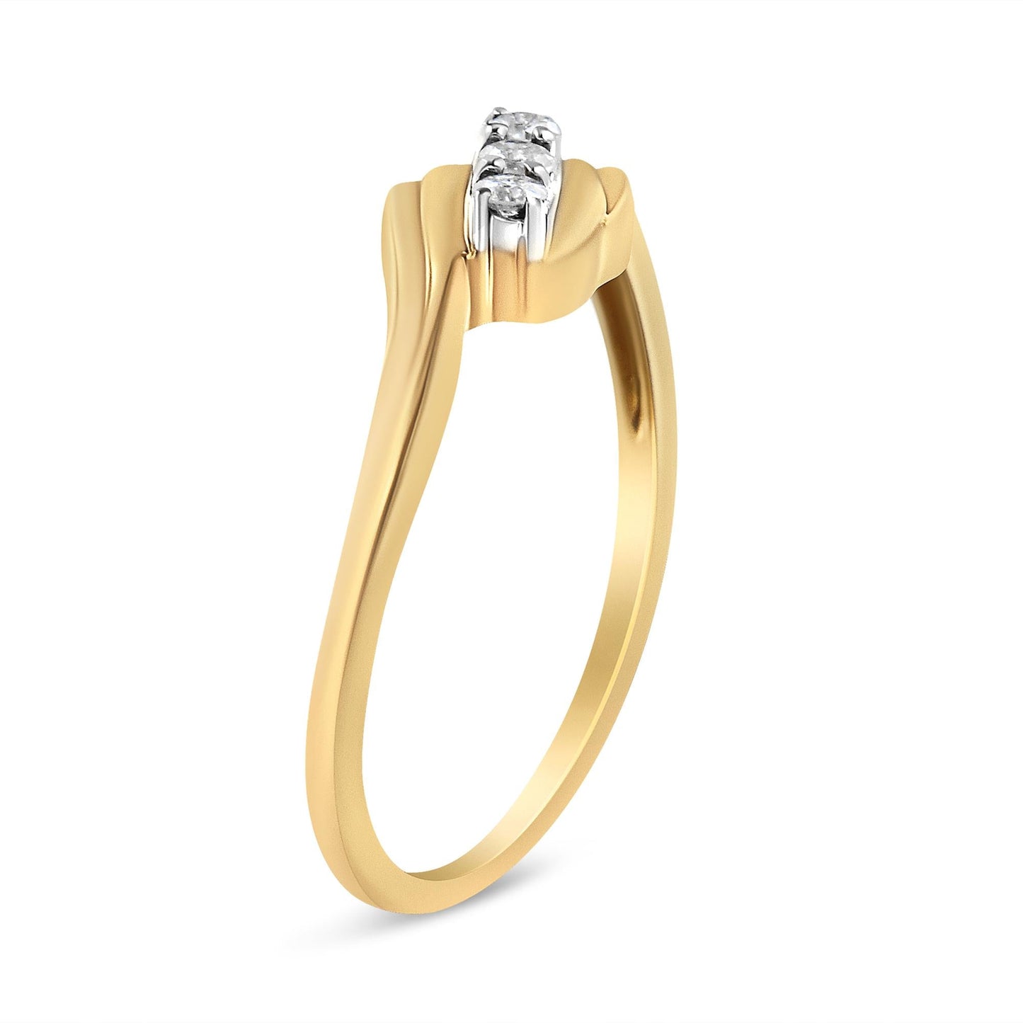 10K Yellow Gold over.925 Sterling Silver 1/10 Cttw Diamond Three-Stone Bypass