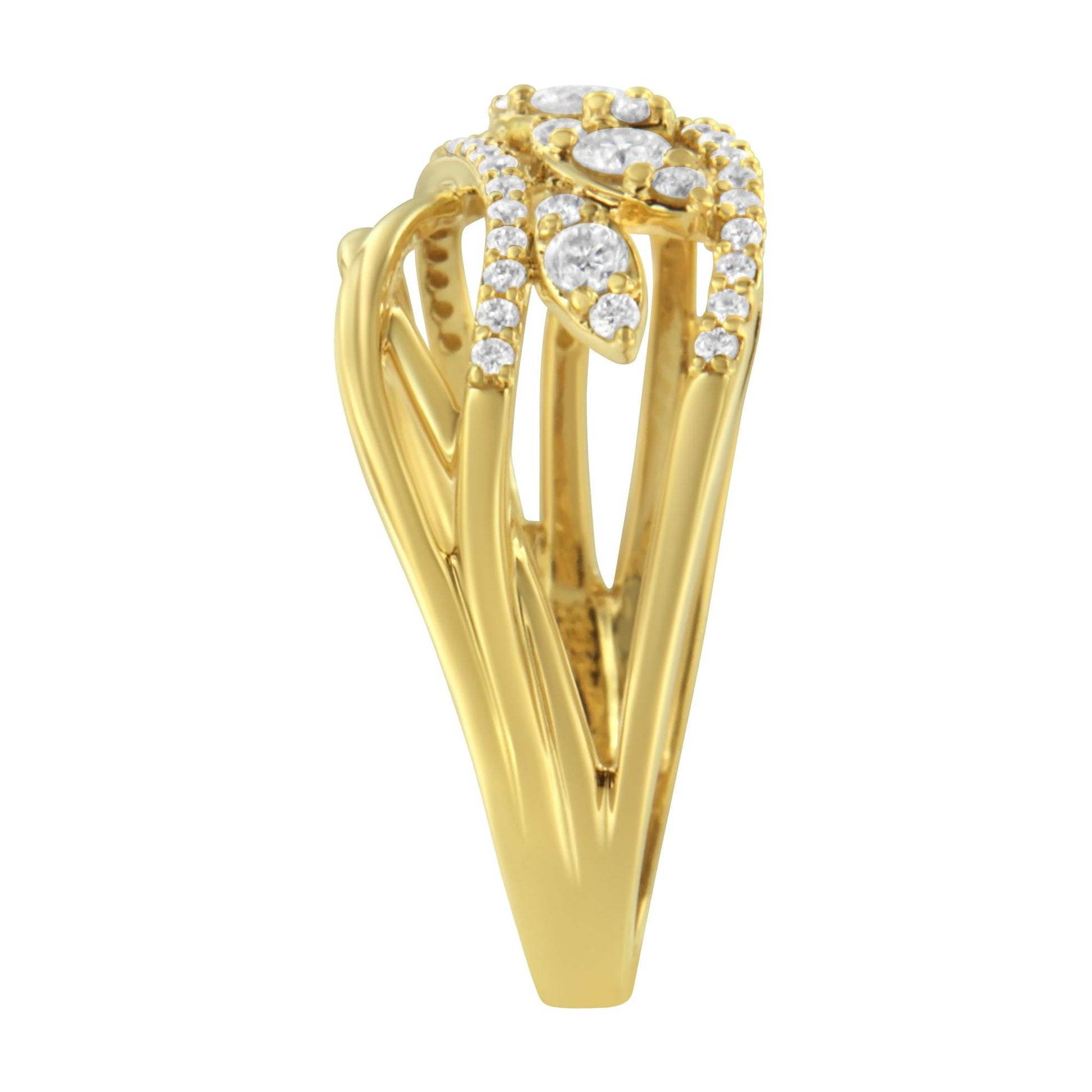 10K Yellow Gold 1/2 Cttw Round-Cut Multi Row Diamond Split Shank Cocktail Ring