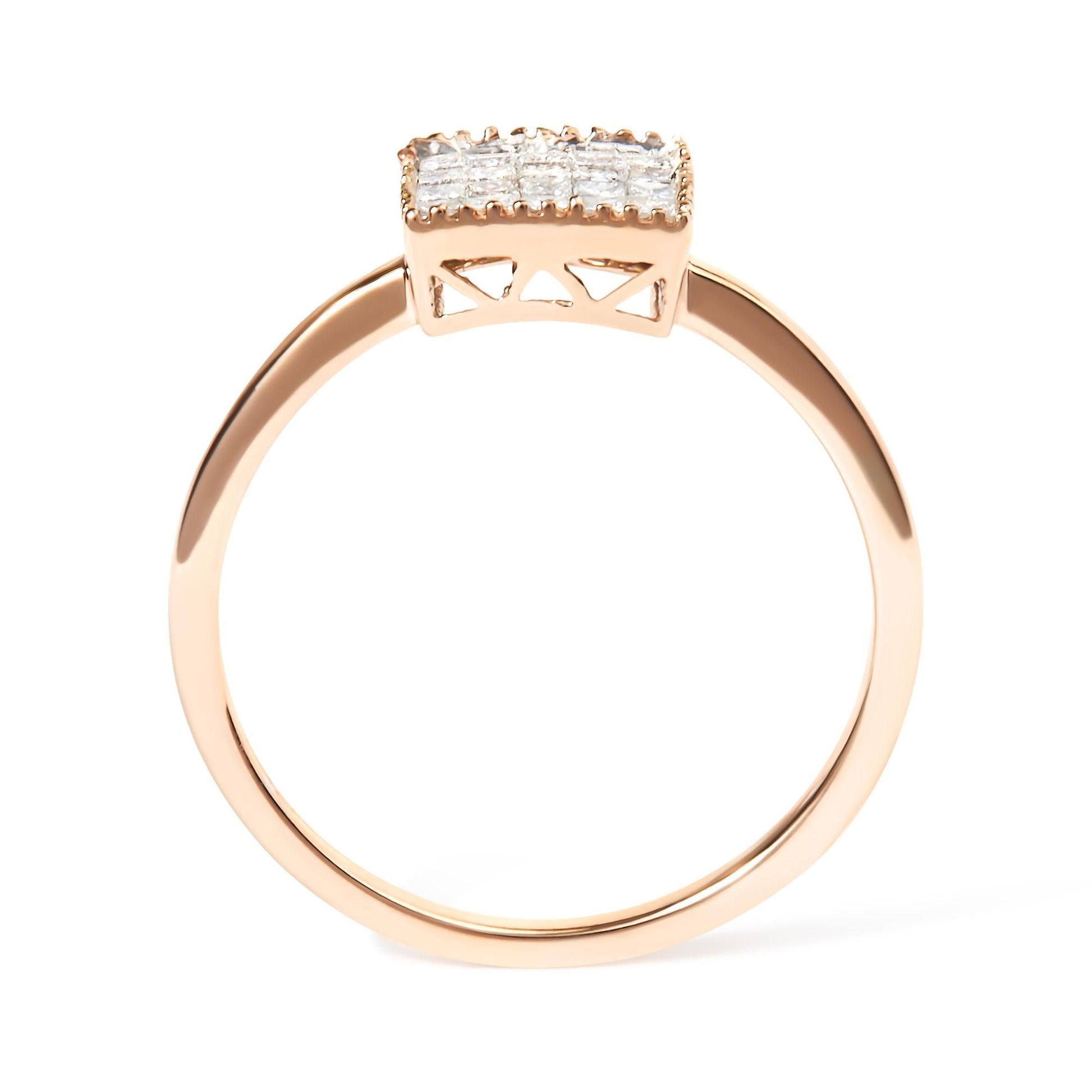 10K Rose Gold 1/3 Cttw Invisible Set Princess Cut Diamond Composite Square