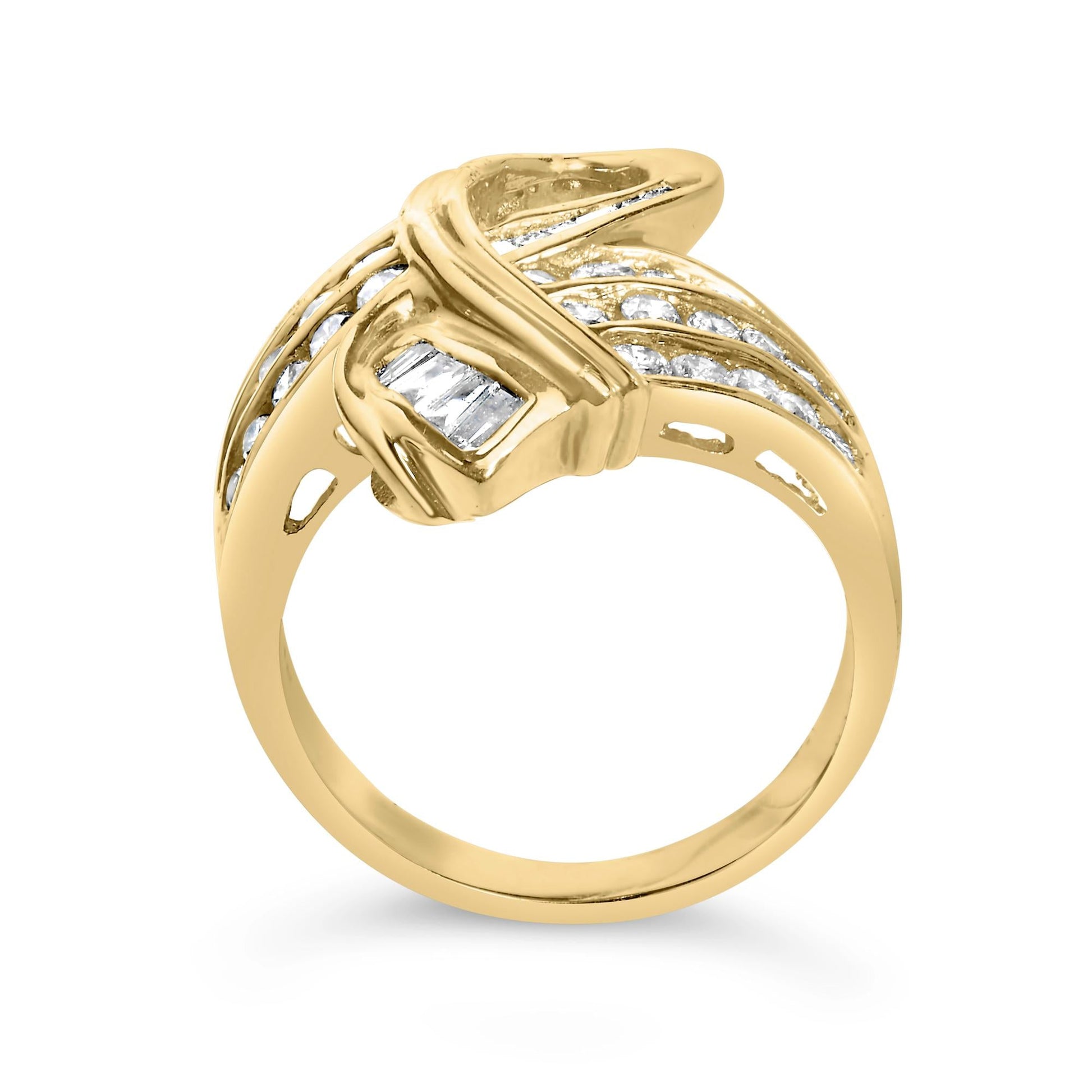 14K Yellow Gold 1 1/3 Cttw Channel Set Diamond Bypass Cocktail Ring (J-K Color