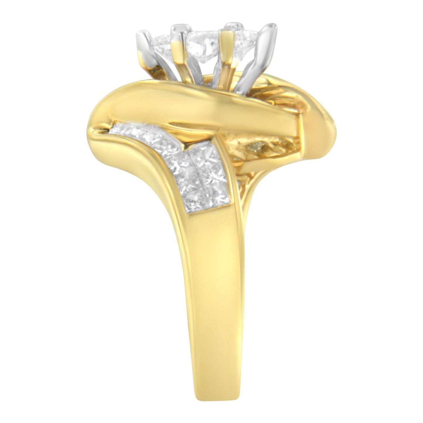 14K Yellow Gold Princess Baguette and Pie cut Diamond Marquise Shaped Ring (1