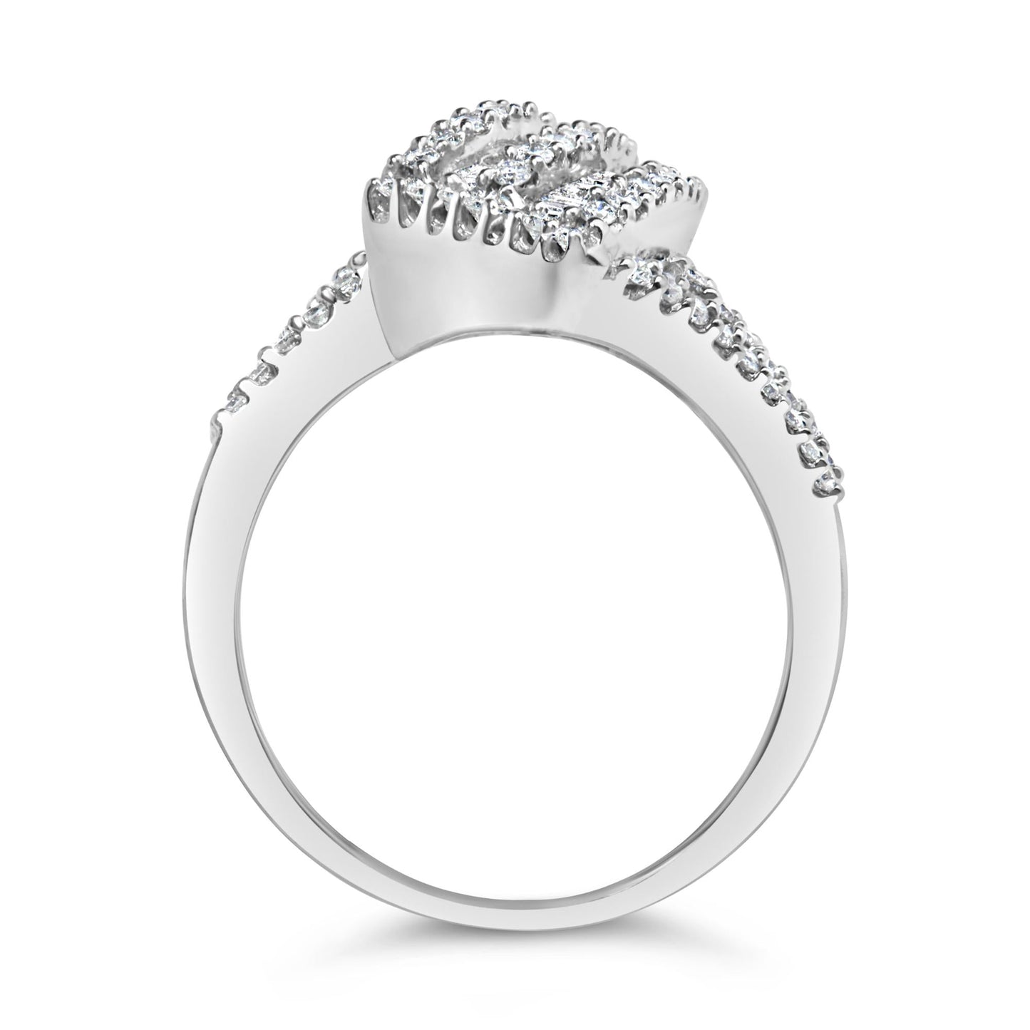 14K White Gold 1-1/2 Cttw Round and Baguette Diamond Bypass Cocktail Ring Band