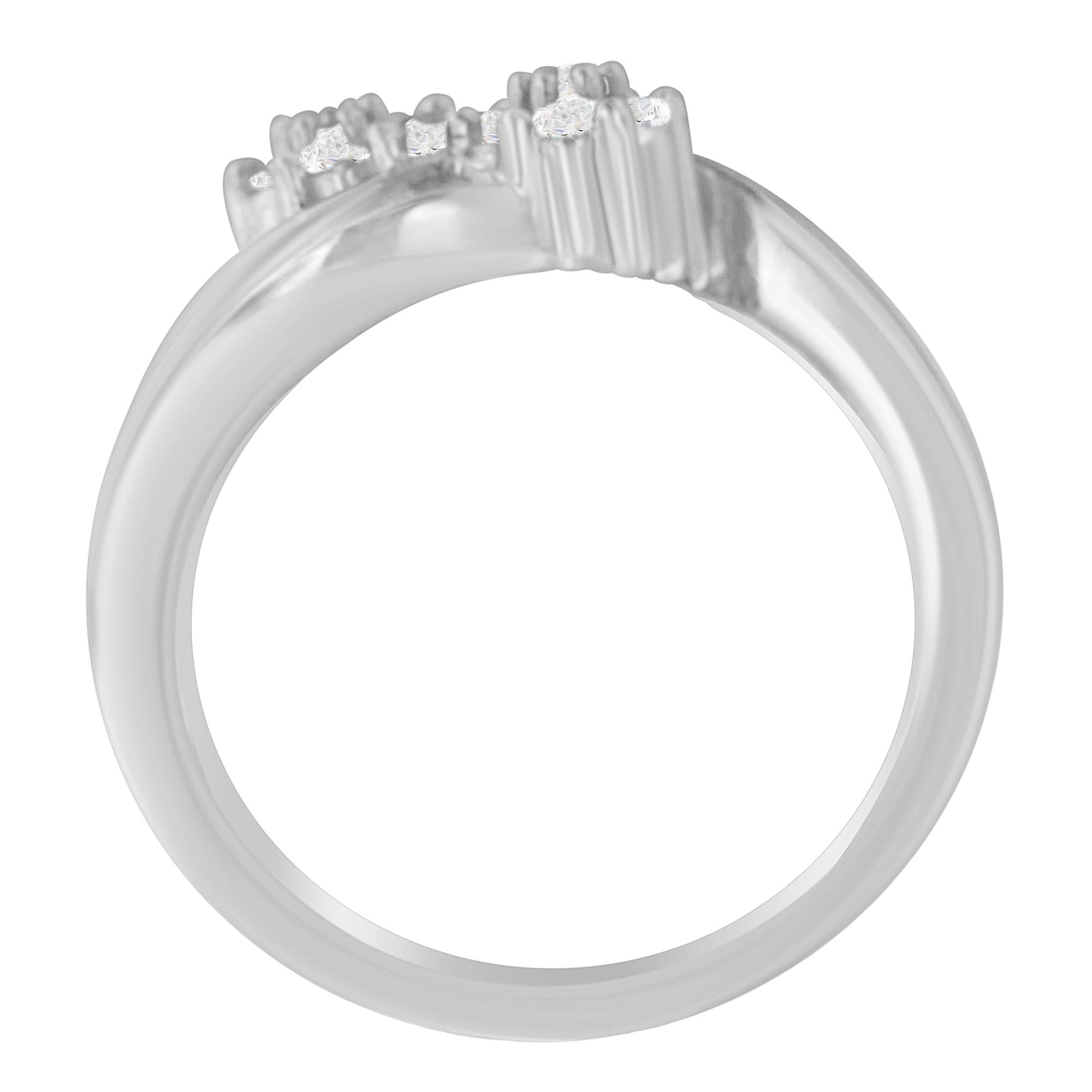 14K White Gold Round and Baguette Diamond Bypass Ring (1/2 cttw H-I Color I1-I2