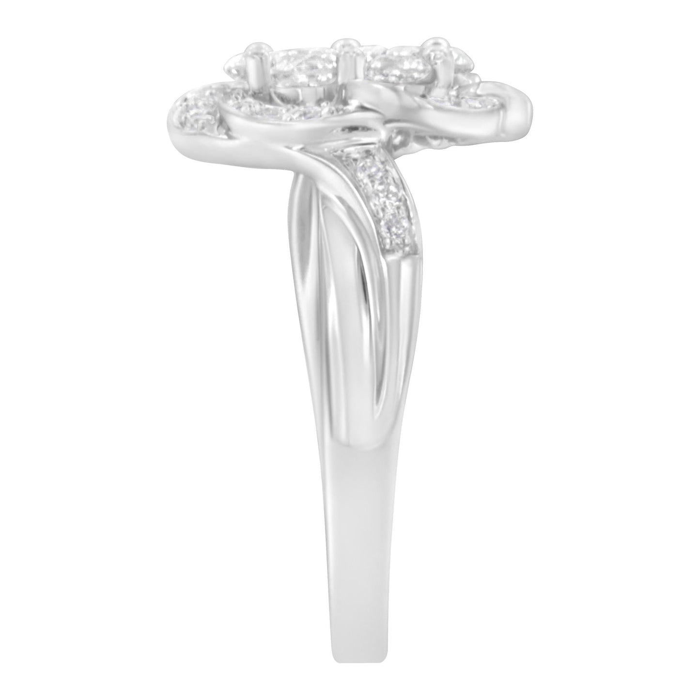 14K White Gold Floral Cluster Diamond Ring (1 Cttw H-I Color SI2-I1 Clarity)