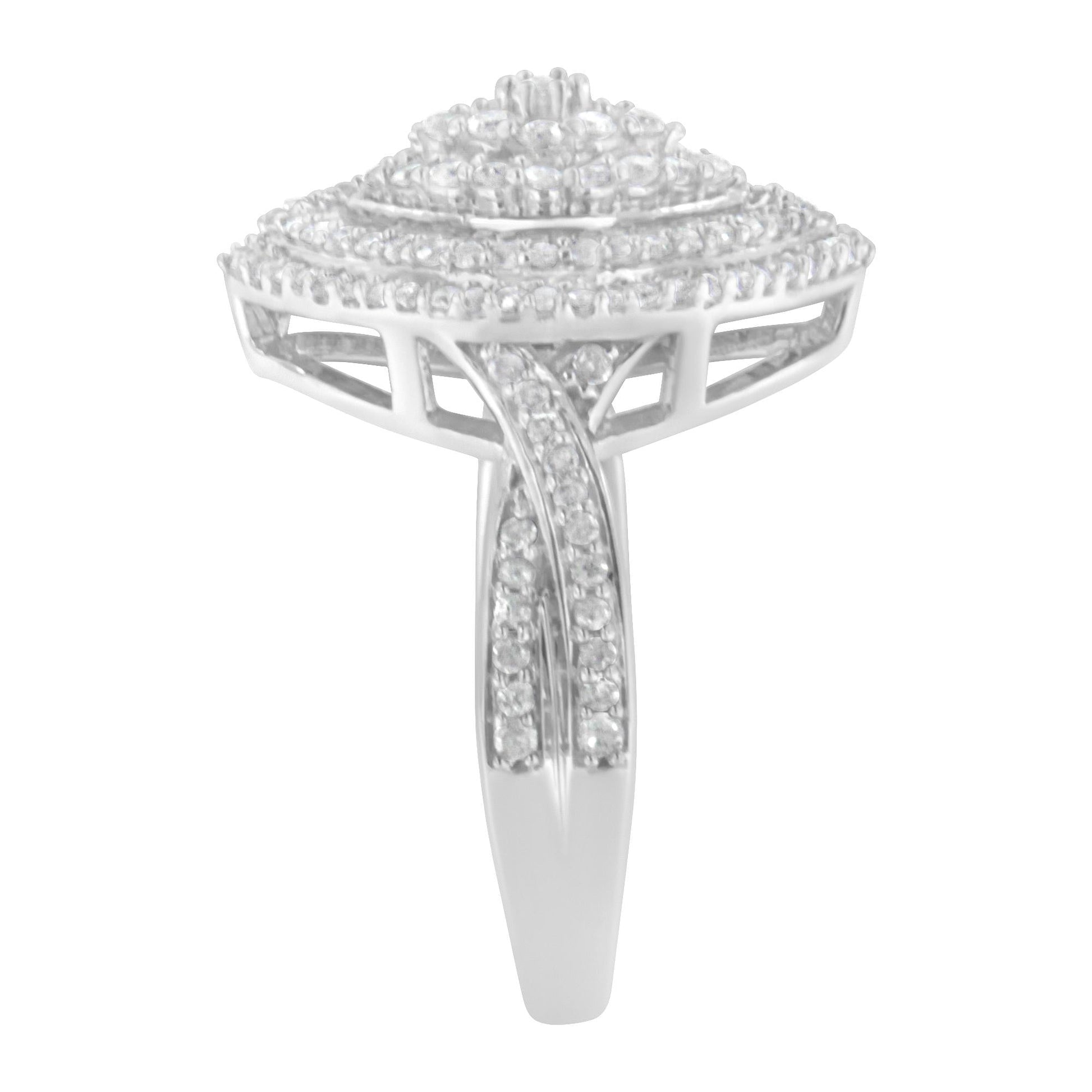 .925 Sterling Silver 1.0 Cttw Round & Baguette-Cut Diamond Marquise-Shaped