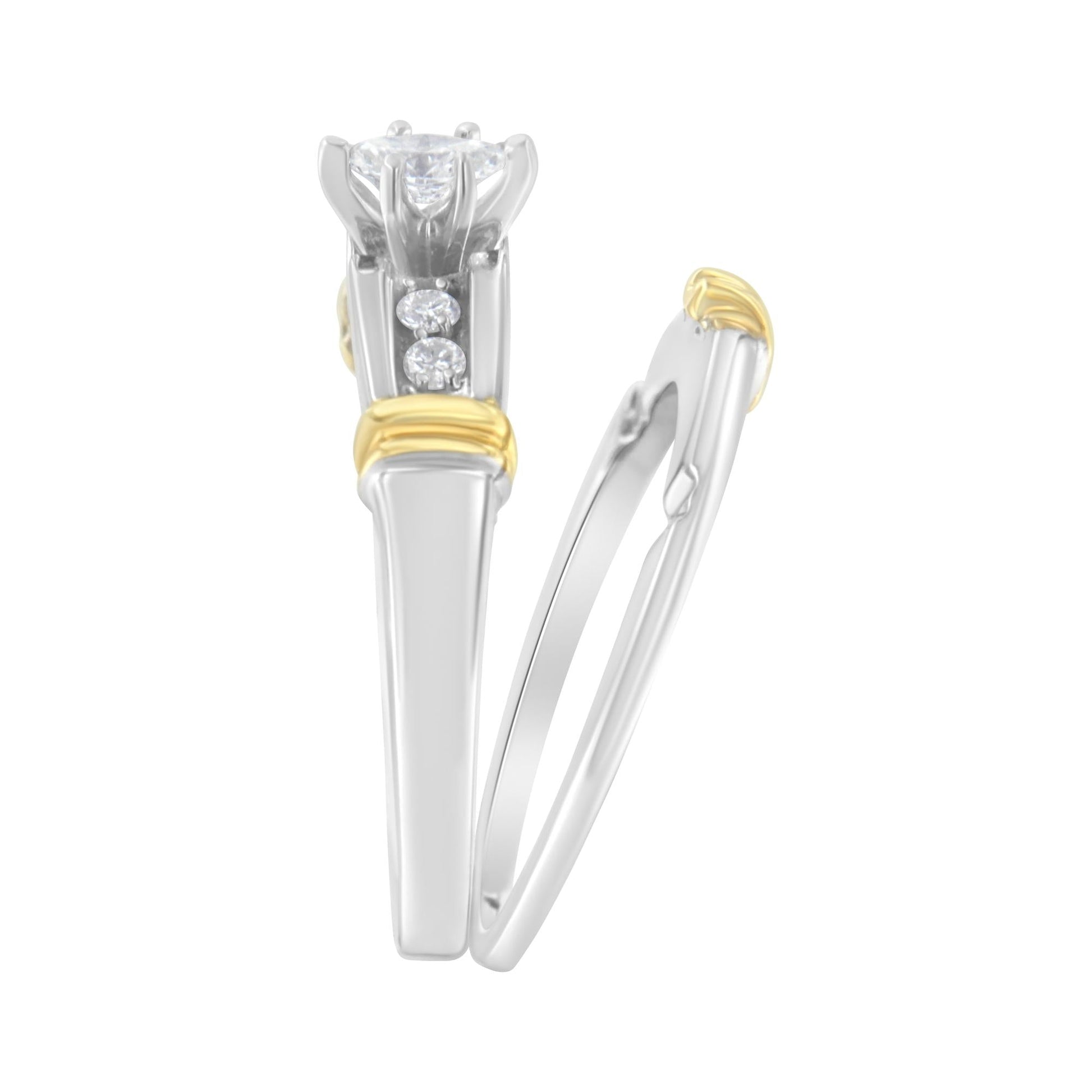 14K Yellow and White Gold 1/3 Cttw Marquise Diamond Cocktail Engagement Ring