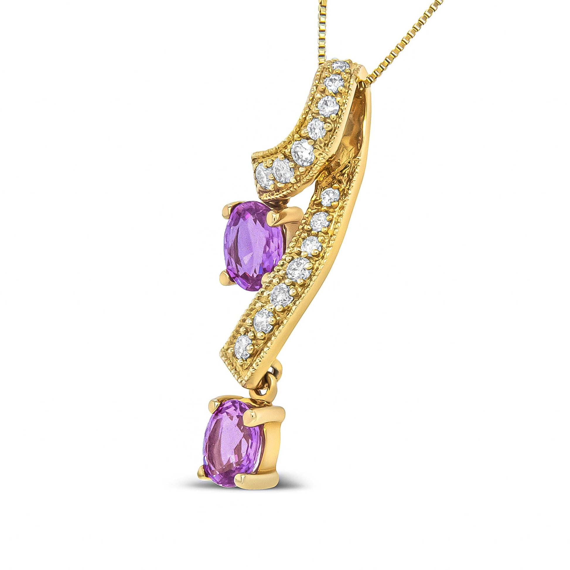 14K Yellow Gold 6x4mm Oval Pink Sapphire and 1/5 Cttw Round Diamond Pendant