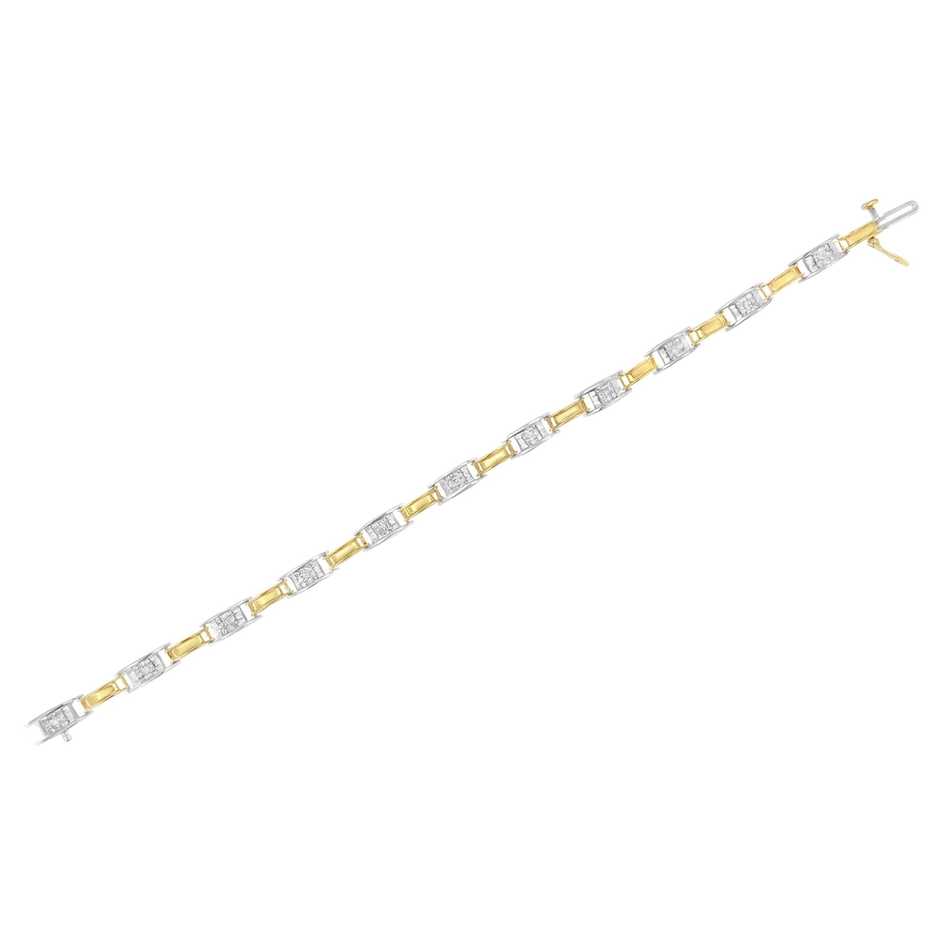 14K Two-Tone Gold 1.00 Cttw Princess-Cut Diamond Chain Link 7’’ Bracelet