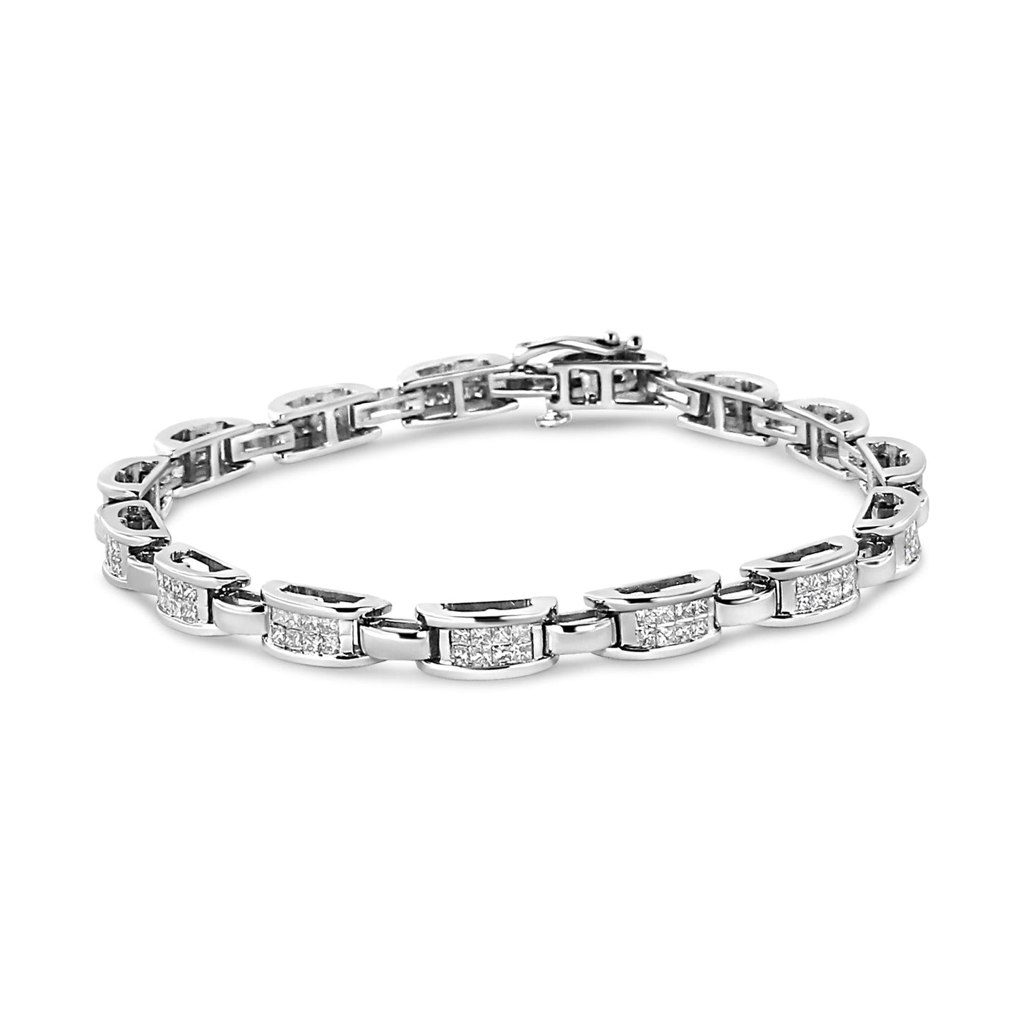 14K White Gold 2.00 Cttw Invisble-Set Princess Diamond Link Bracelet (I1-I2