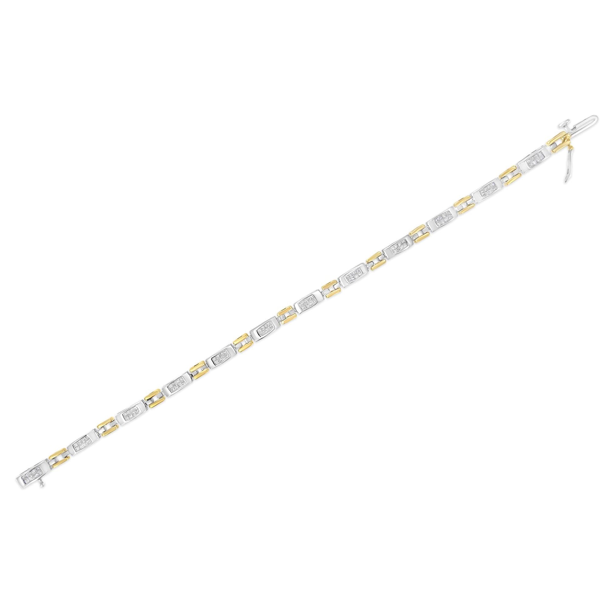 10K Two-Tone Gold Princess Cut Diamond Geo Link Bracelet (1.00 cttw H-I Color