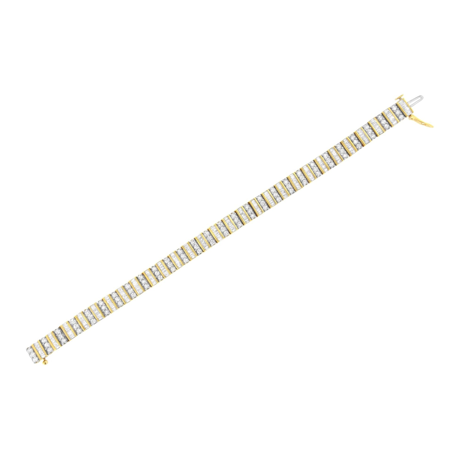 14K Yellow Gold Round and Baguette-Cut Diamond Bracelet (5.50 cttw H-I Color