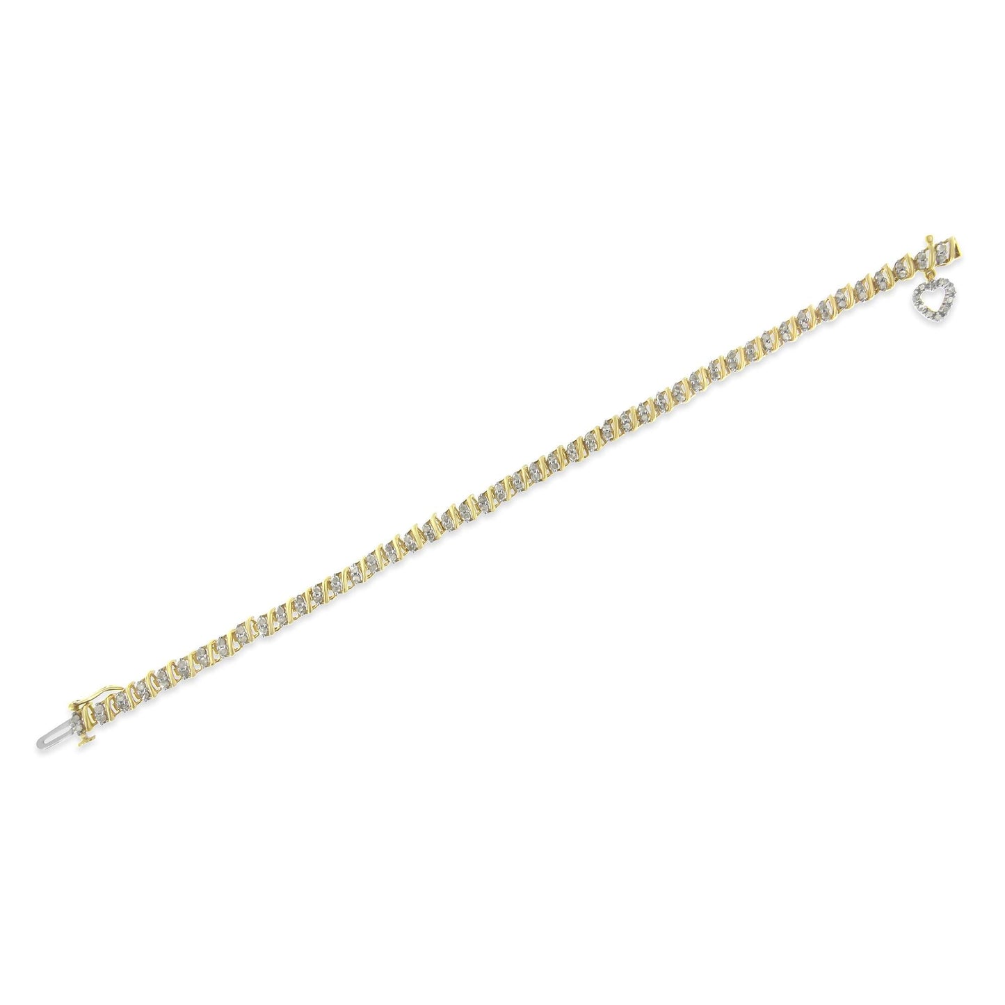 10K Yellow Gold 2.0 Cttw Diamond 2 Row Link and Heart Charm 7’’ Link