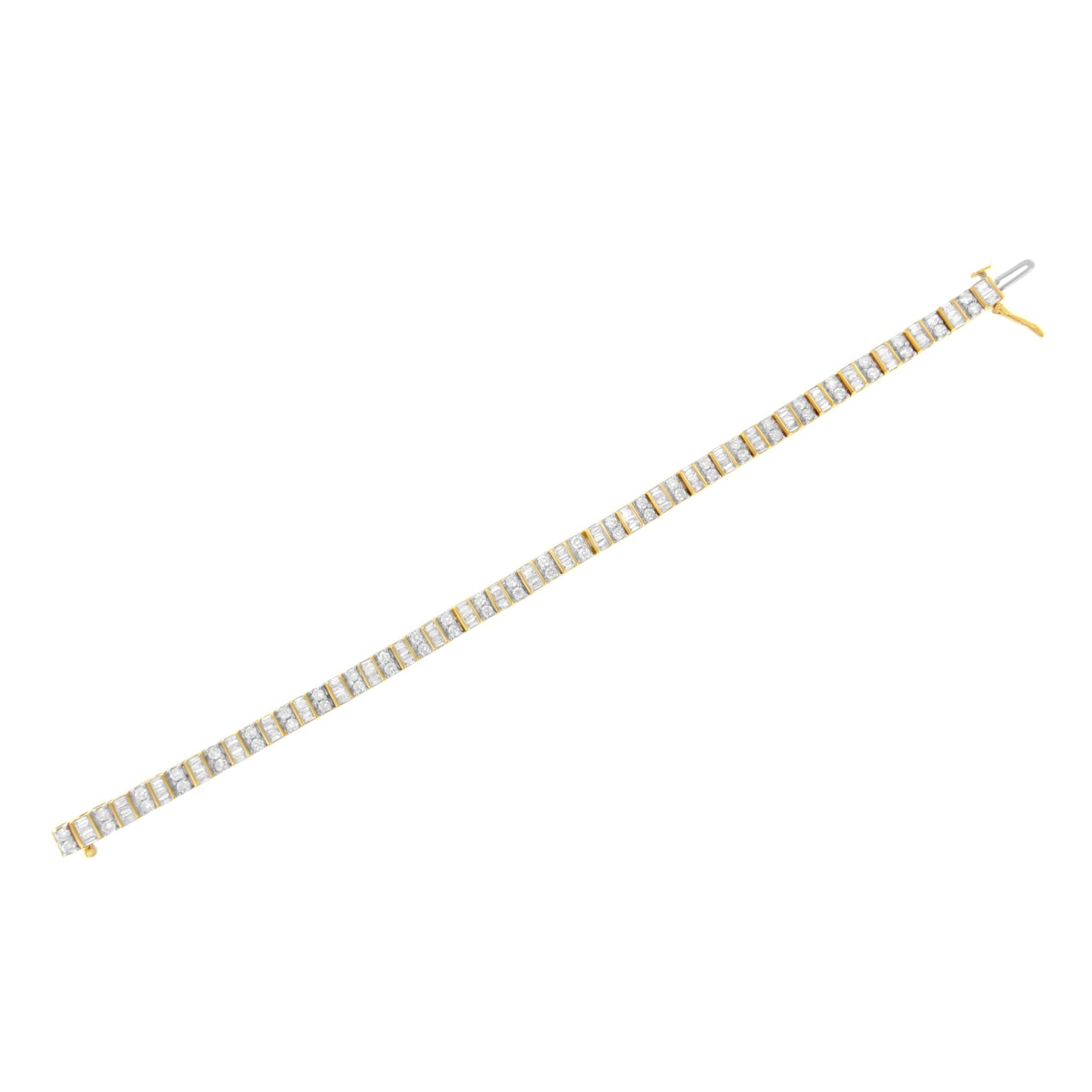 10K Yellow Gold 4.0 Cttw Alternating Baguette & Round Cut Diamond Bezel- &