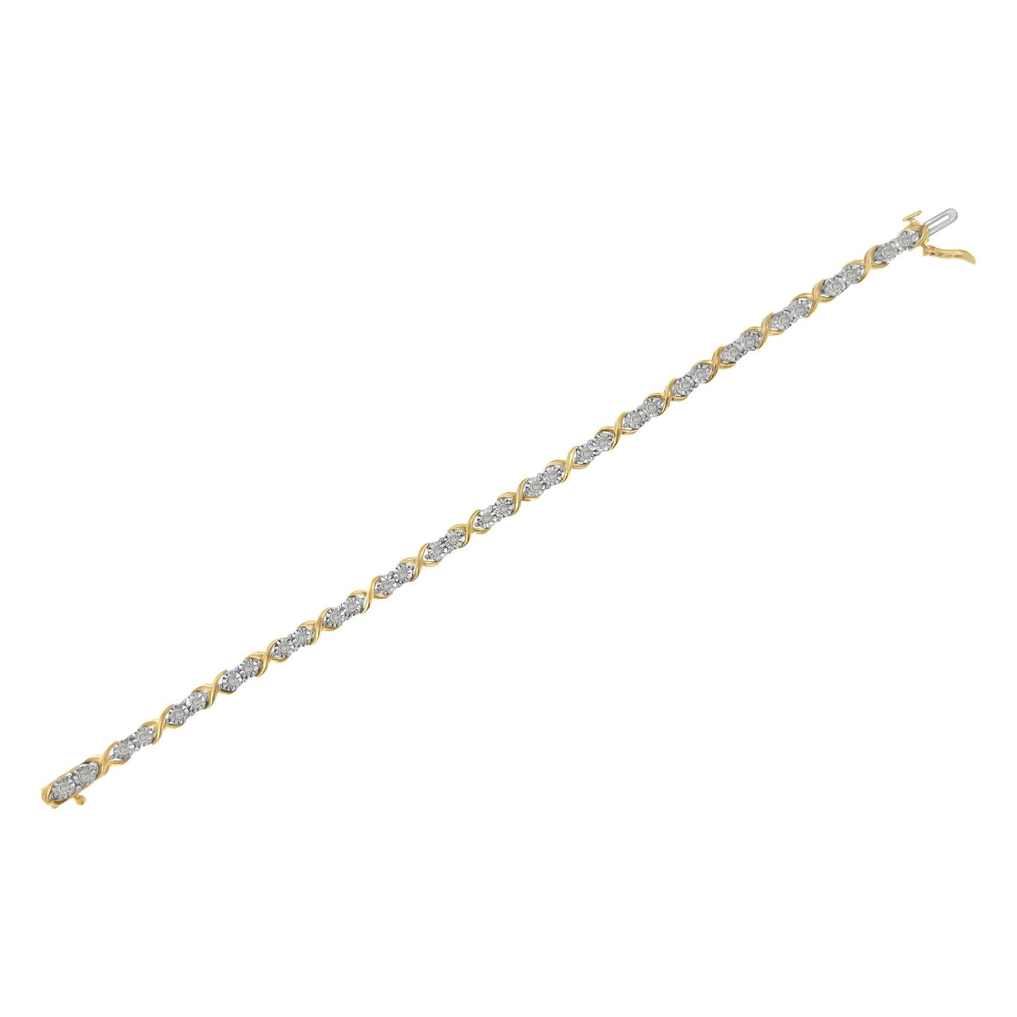 2 Micron 14KT Yellow Gold Plated Sterling Silver Diamond X Link Bracelet (1