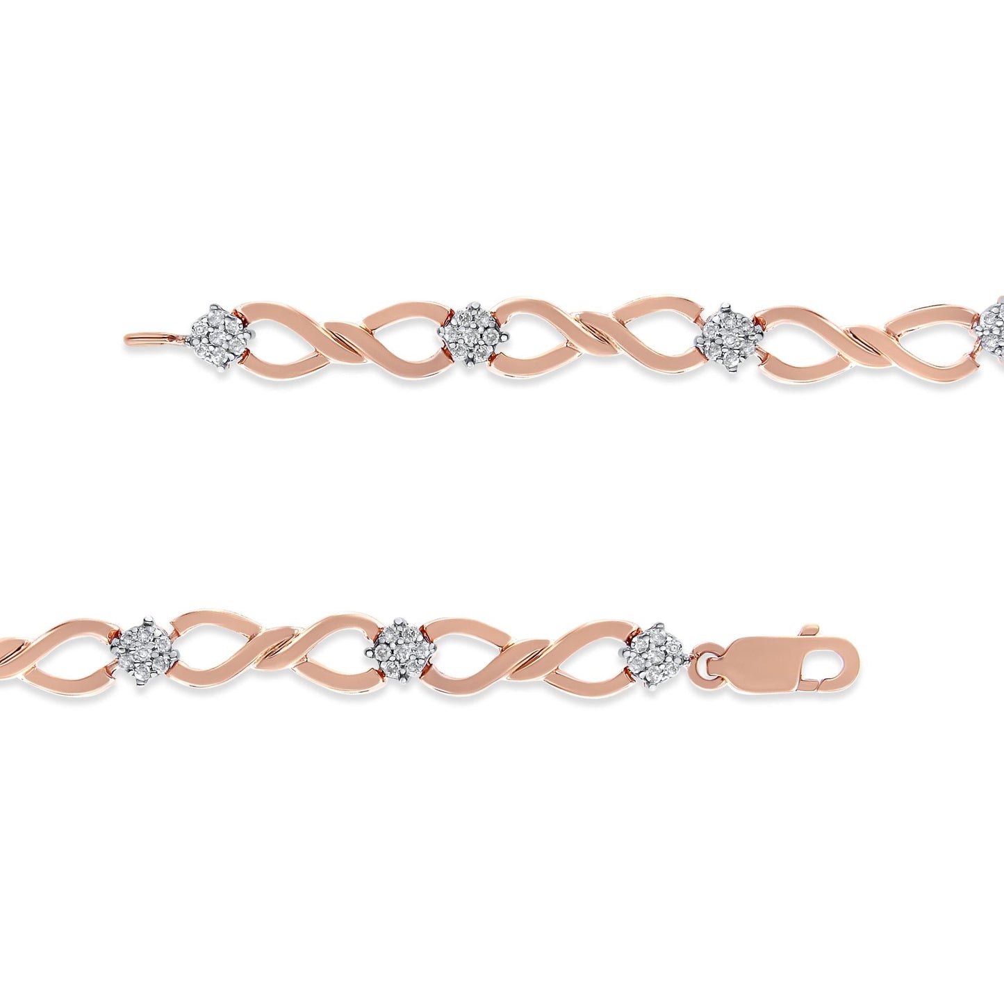 10K Rose Gold 1/2 cttw Diamond Cluster and Infinity Weave Link Bracelet (H-I Color, I2-I3 Clarity) - Size 7"