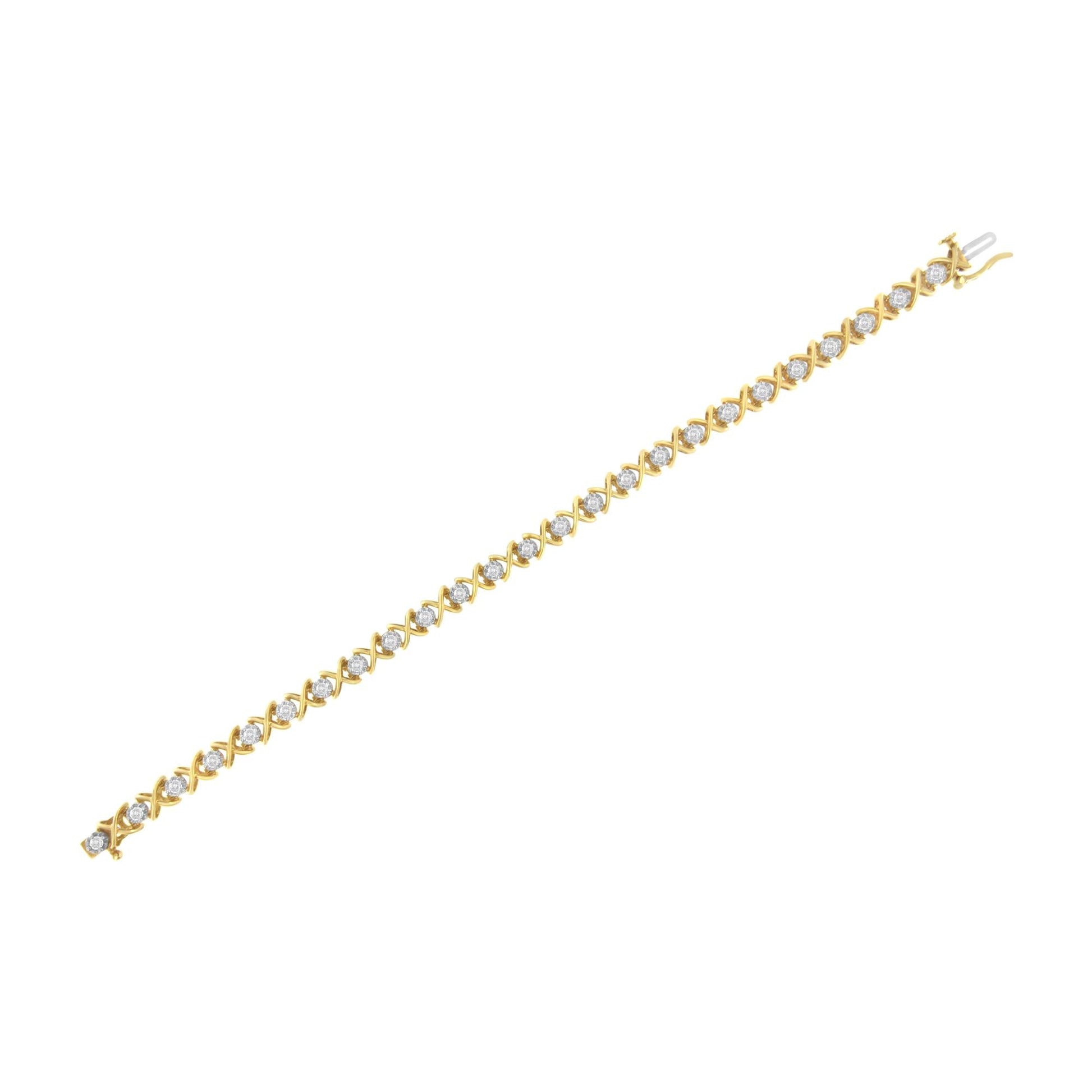 10K Yellow Gold Plated Sterling Silver 1 cttw Diamond Link Bracelet (J-K