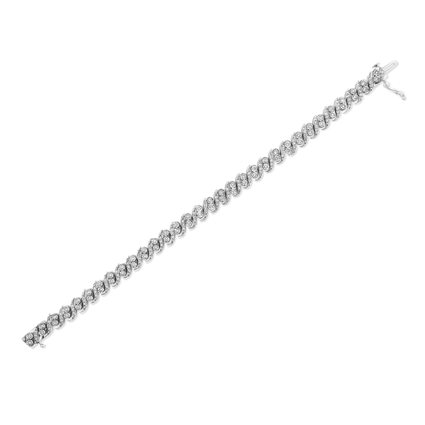 .925 Sterling Silver 2.0 Cttw Round-Cut Diamond ’S’ Link Bracelet (I-J