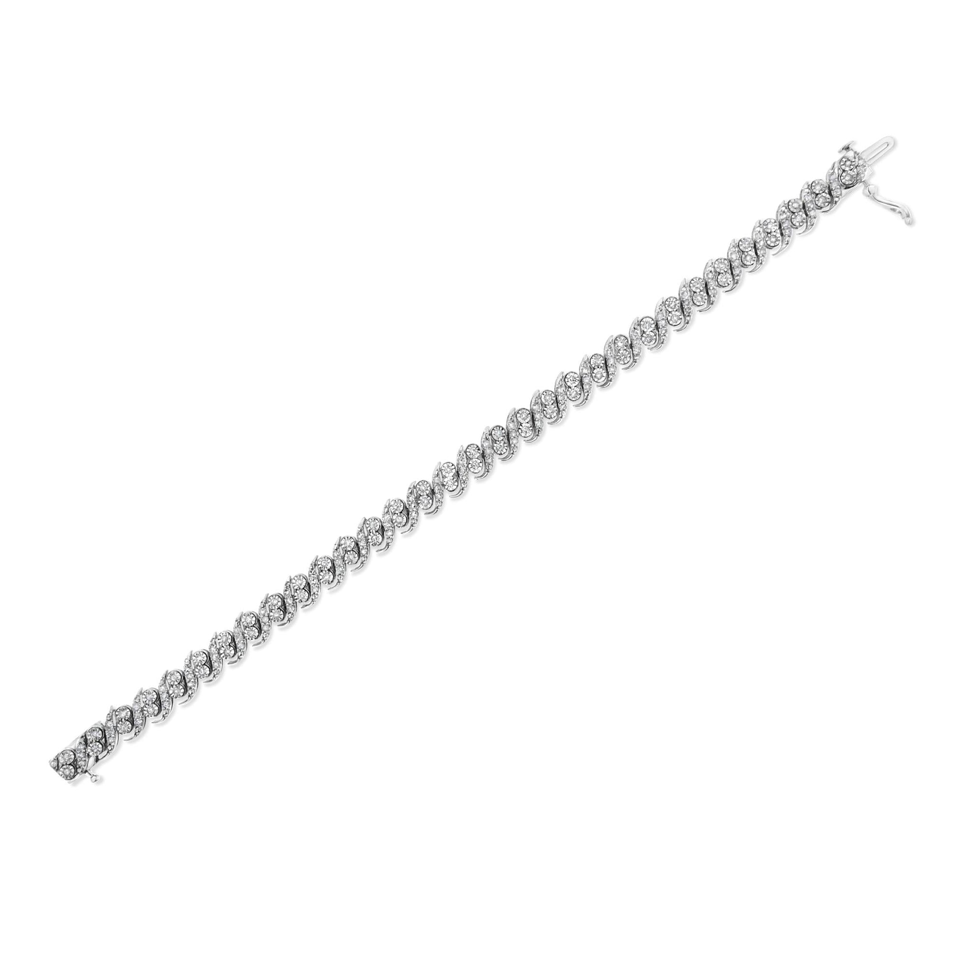 .925 Sterling Silver 2.0 Cttw Round-Cut Diamond ’S’ Link Bracelet (I-J