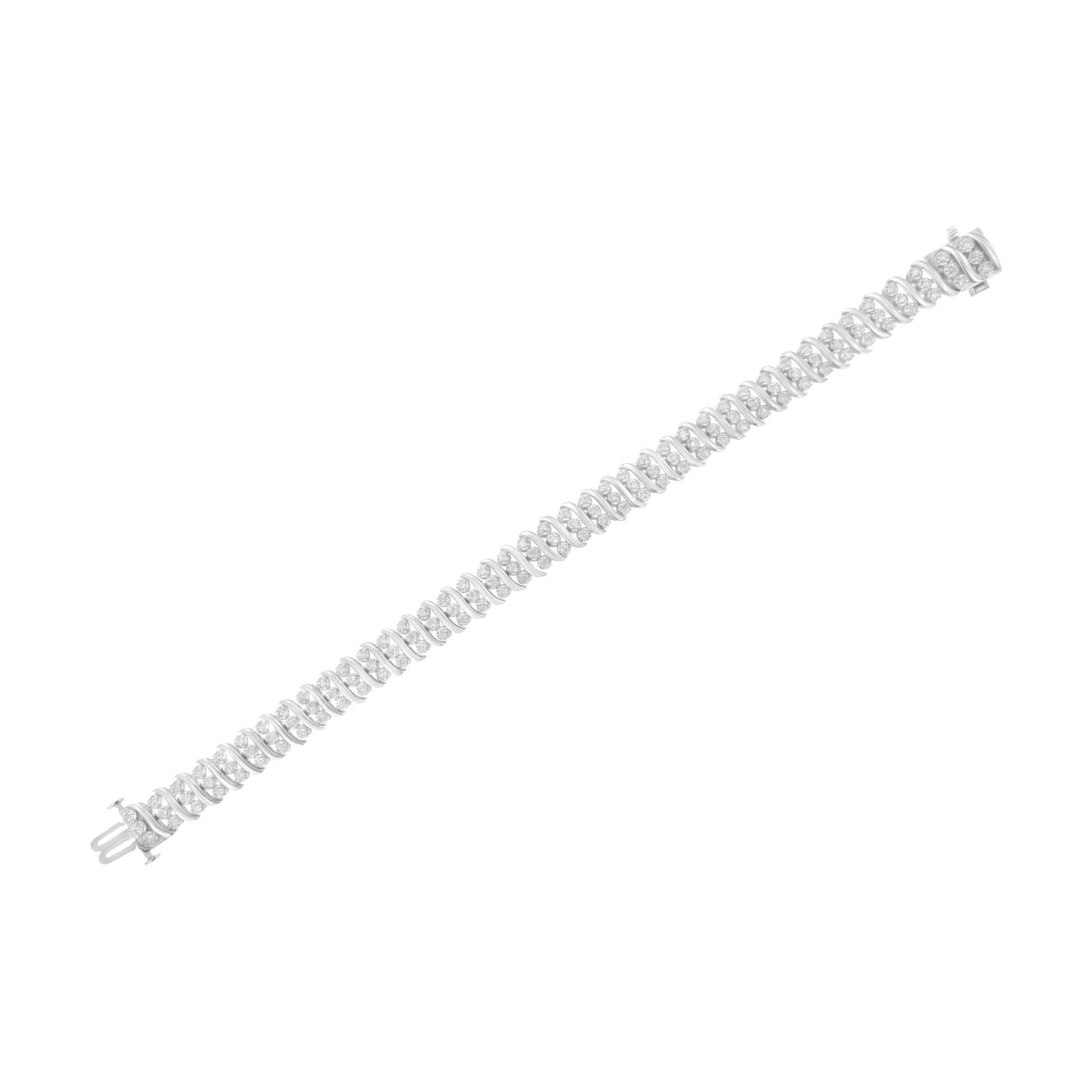 Sterling Silver 2 cttw Diamond Link Double Row Bracelet (I-J I2-I3)