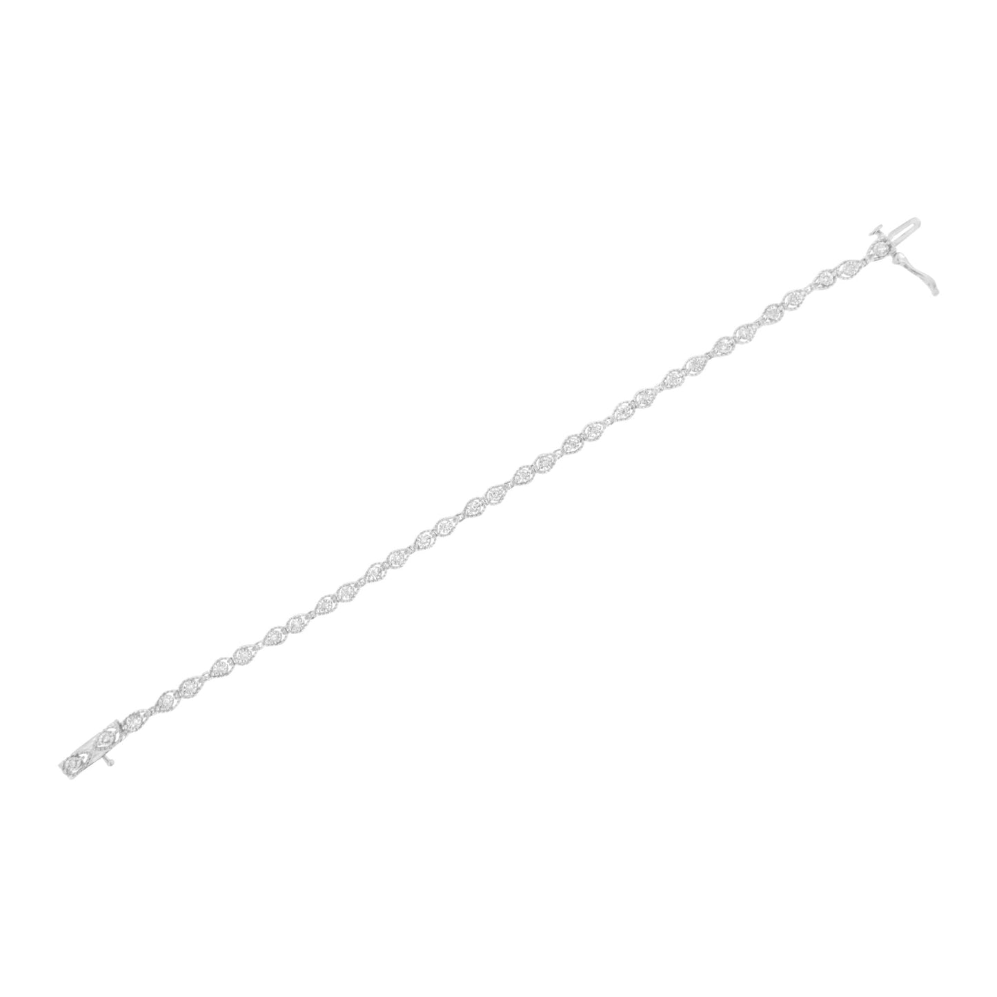 .925 Sterling Silver 1/2 cttw Miracle-Set Diamond Pear Shaped Link Bracelet