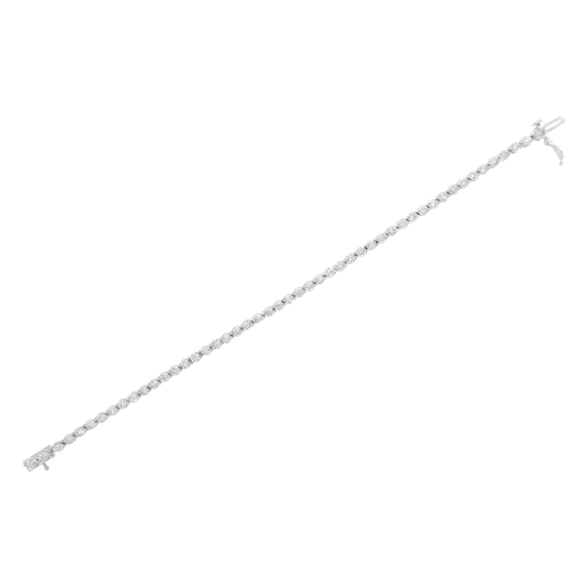 .925 Sterling Silver 1.0 Cttw Bezel-Set Round-cut Diamond Link Bracelet (I-J