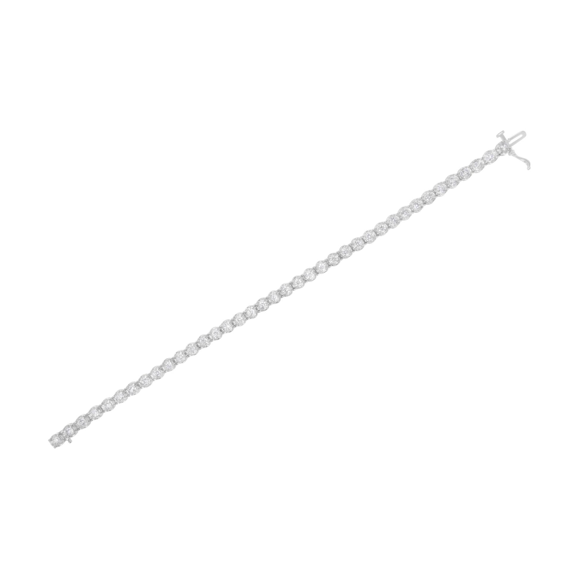 10K White Gold 3.00 Cttw Miracle Set Diamond Bezel Link Style Tennis Bracelet