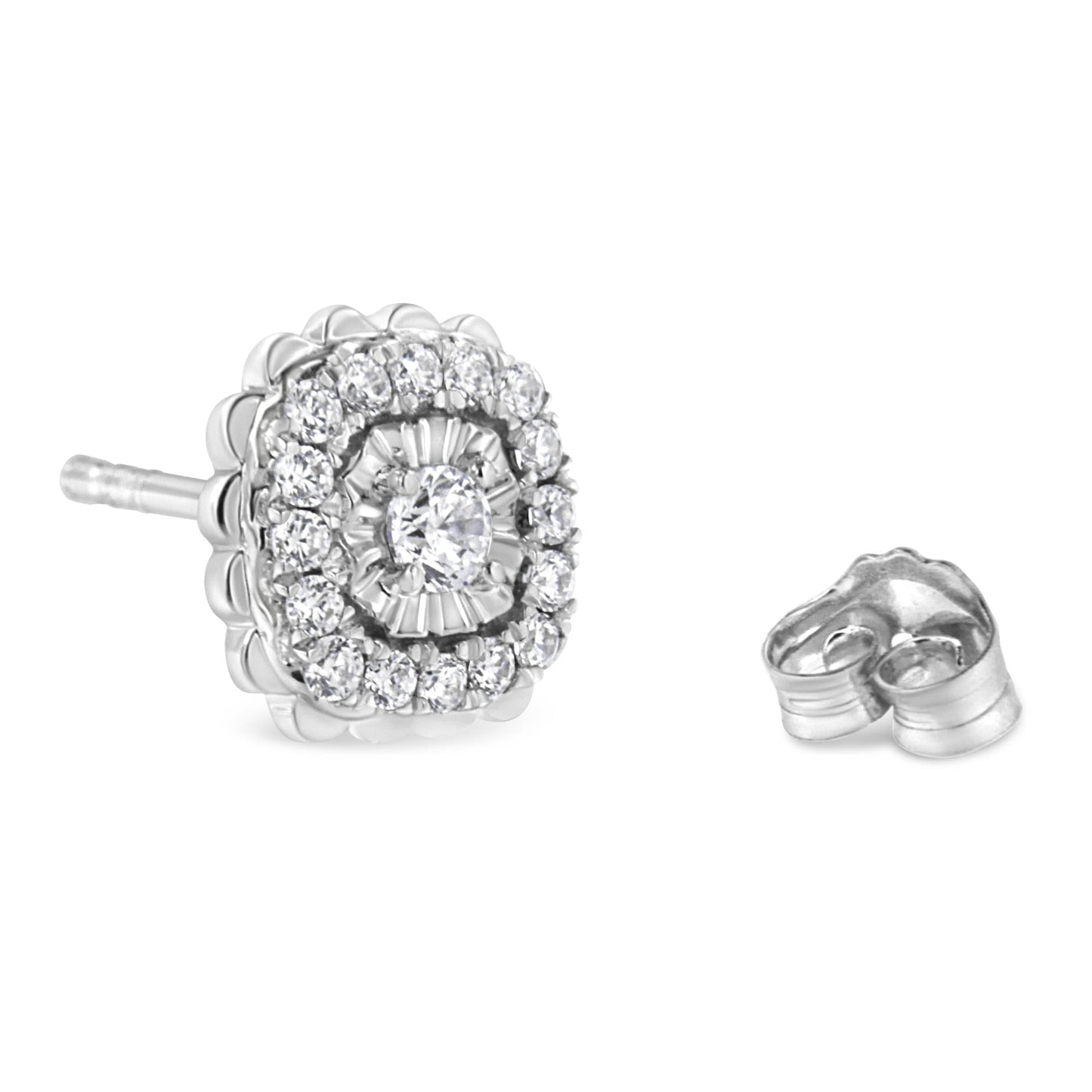 .925 Sterling Silver 1/2 Cttw Round-Cut Diamond Halo Cluster Stud Earring (I-J