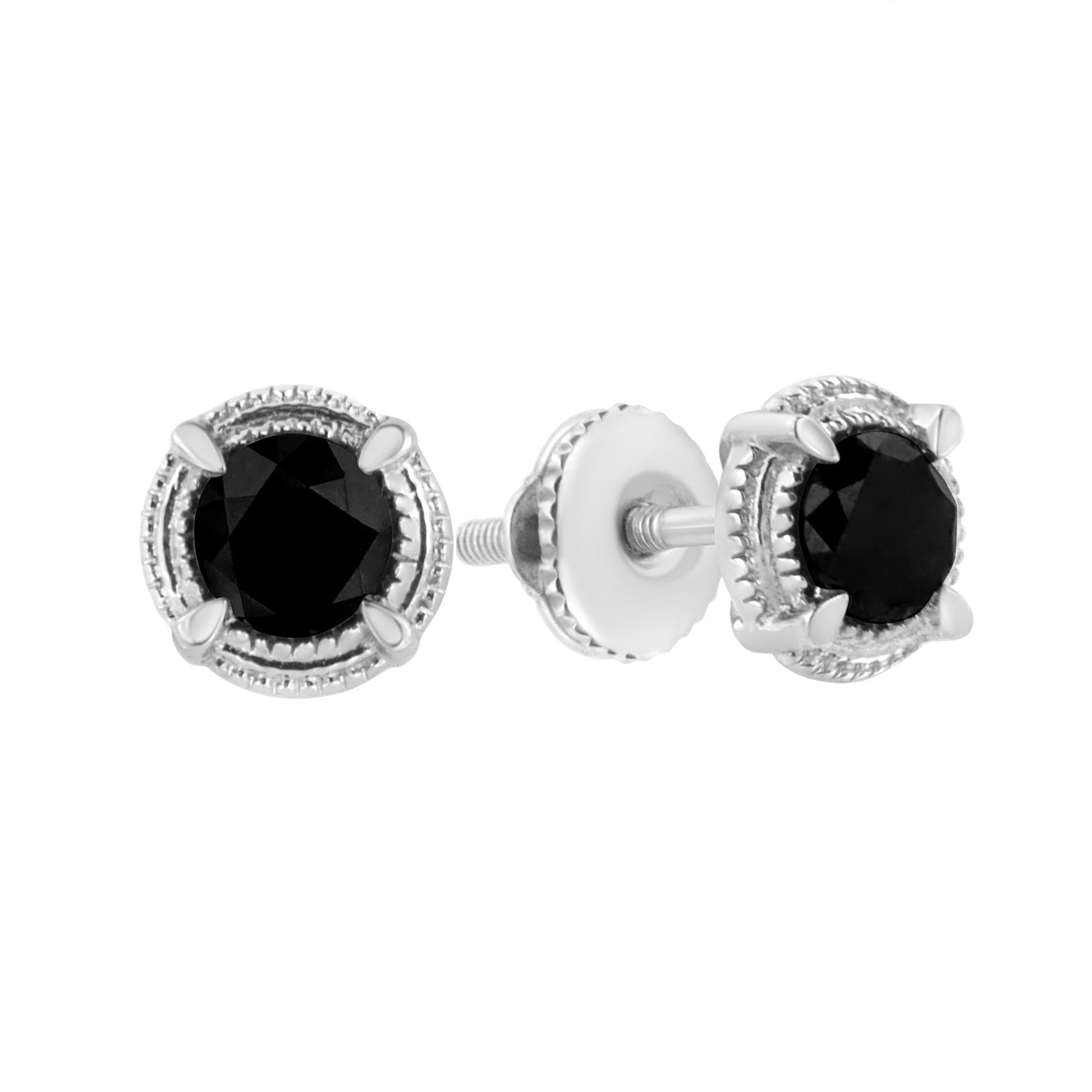 Black Rhodium Plated.925 Sterling Silver Round Diamond Double Halo 4-Prong