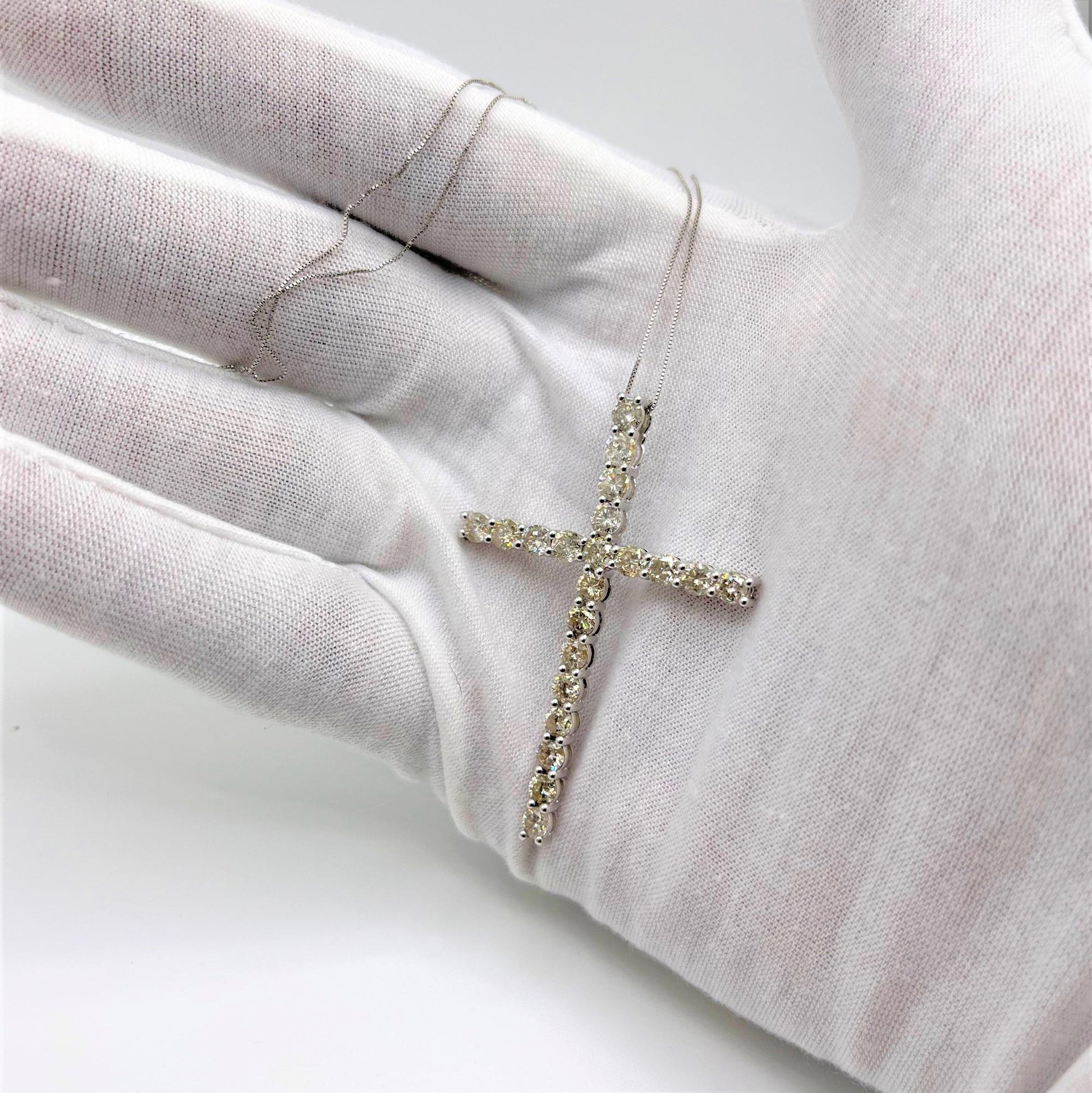 .925 Sterling Silver 4.0 Cttw Diamond 2-1/4’’ Cross Pendant with Box Chain