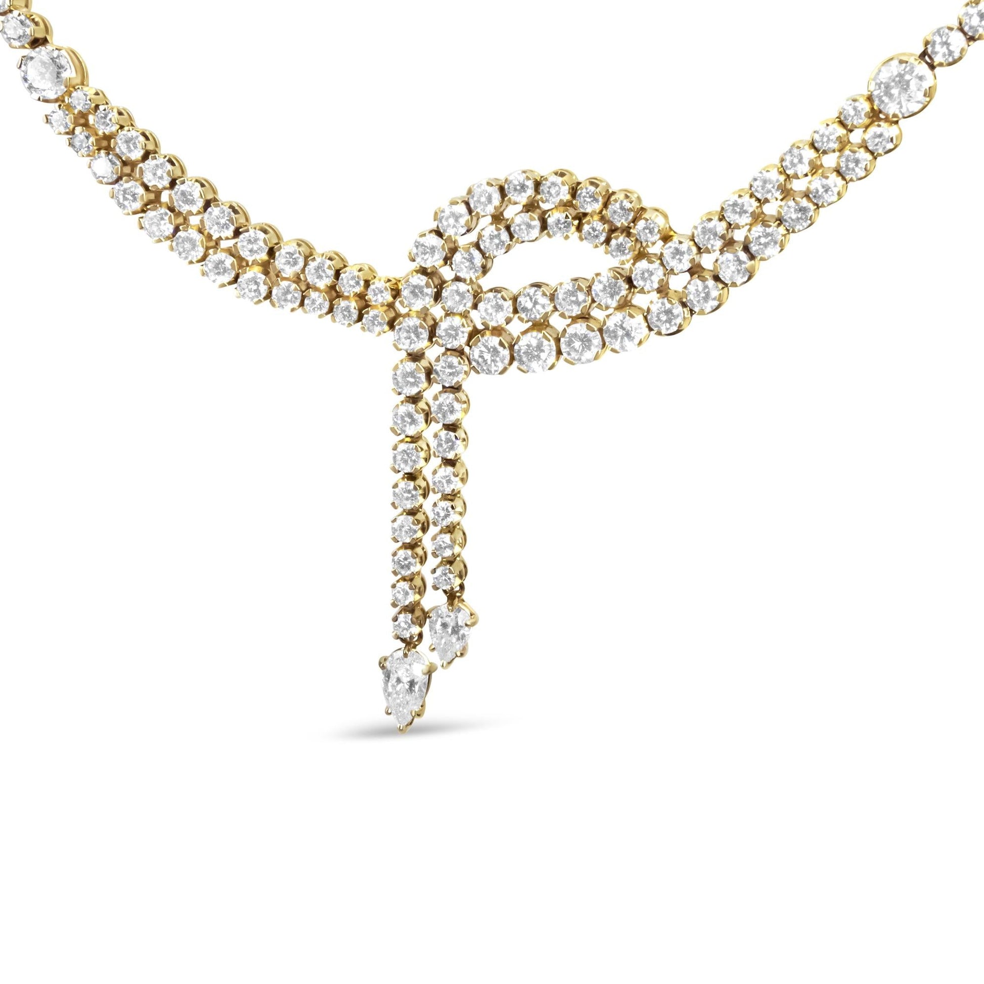 14k Yellow Gold 17.0 Cttw Diamond Double Row Lariat 18’’ Inch Tennis