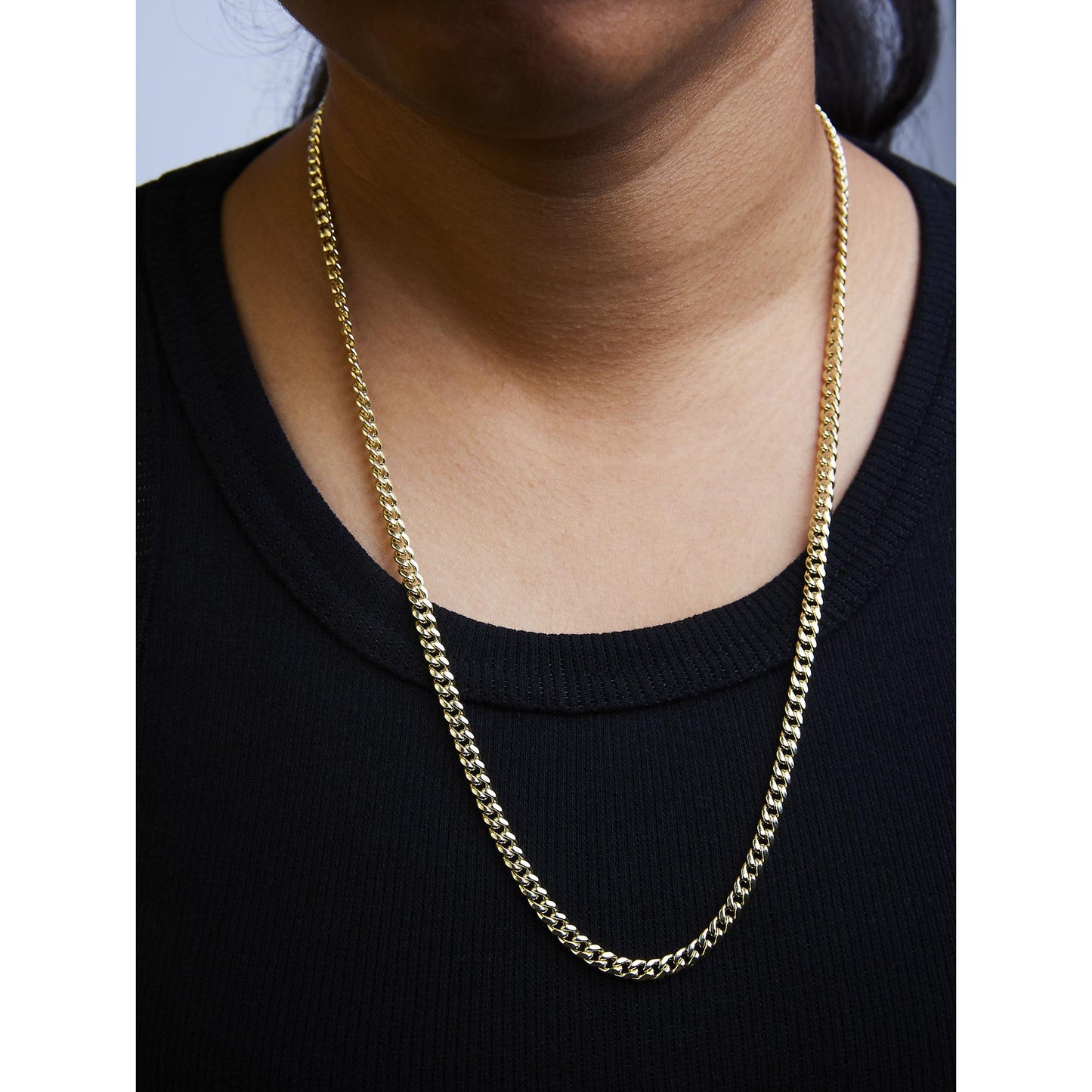 Semi-Solid 14K Yellow Gold 4.5mm Miami Cuban Chain Necklace - Unisex Chain