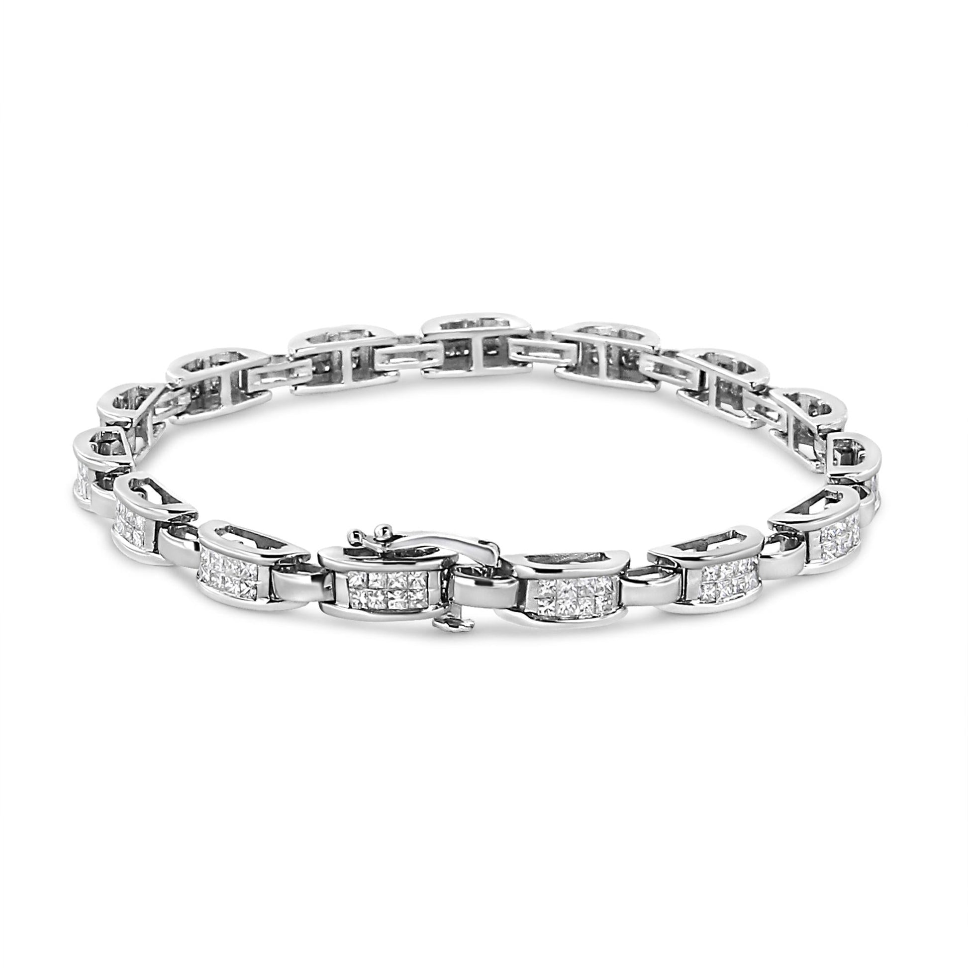 14K White Gold 2.00 Cttw Invisble-Set Princess Diamond Link Bracelet (I1-I2