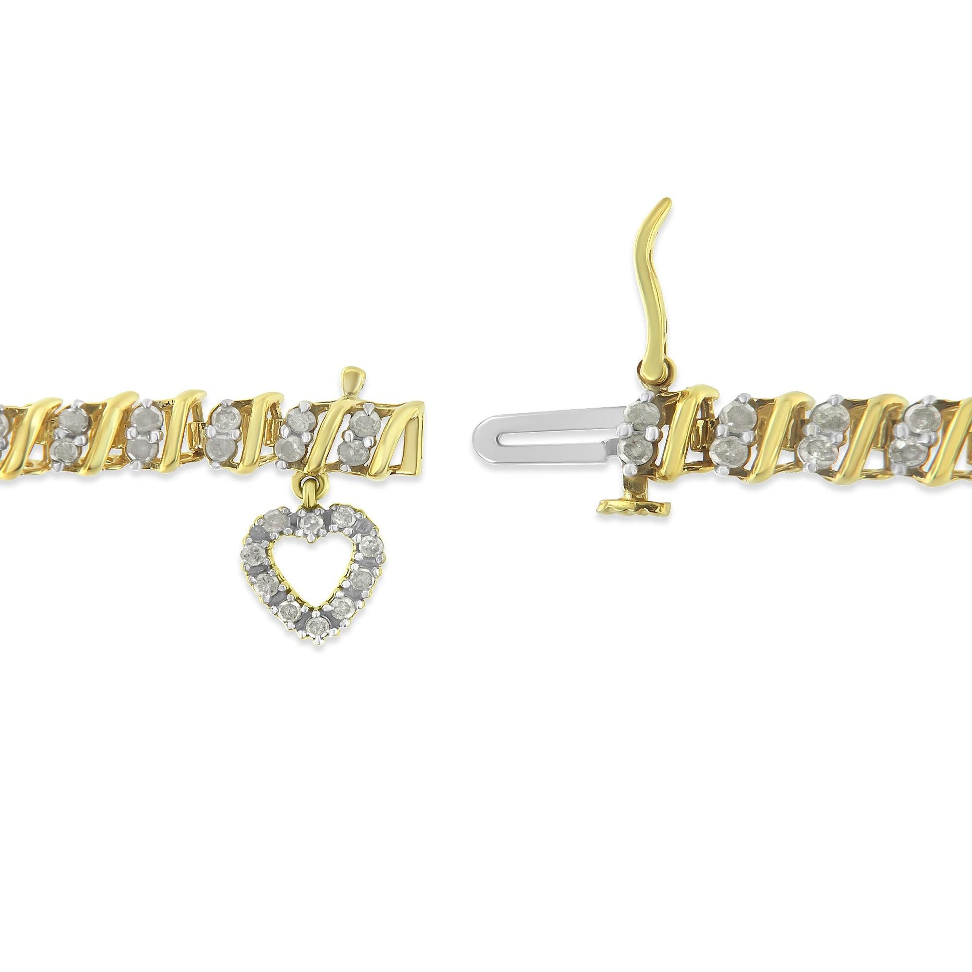 10K Yellow Gold 2.0 Cttw Diamond 2 Row Link and Heart Charm 7’’ Link