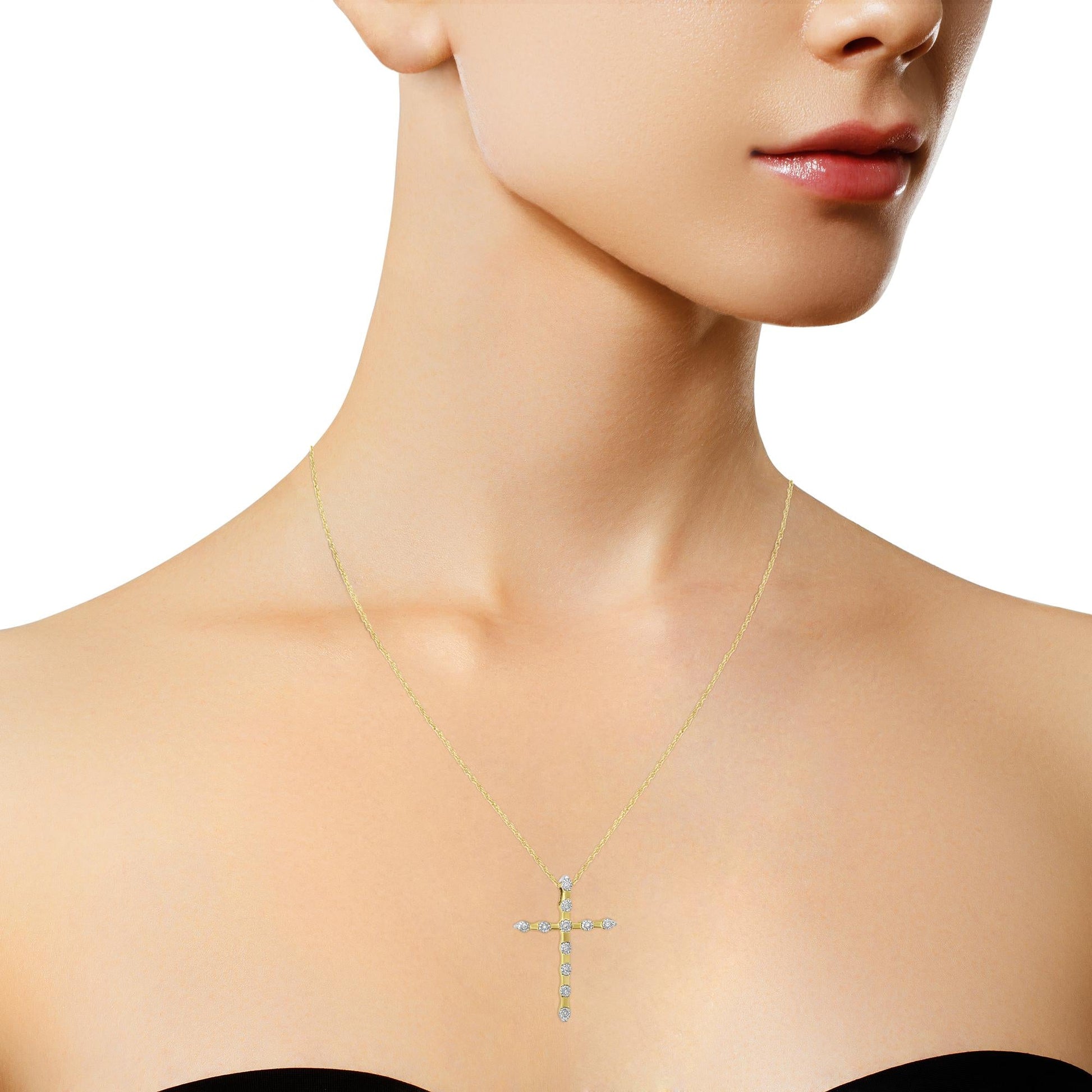 10K Yellow Gold Plated.925 Sterling Silver Miracle Set Diamond Accent Cross