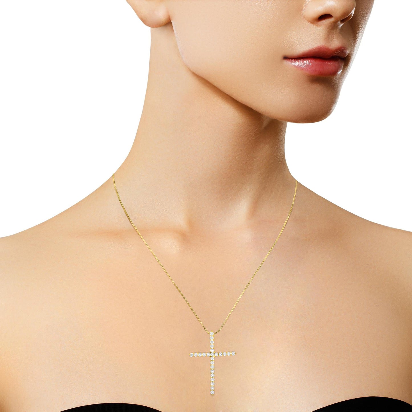 10K Yellow Gold 2.0 Cttw Round Brilliant Cut Diamond Cross Pendant Necklace