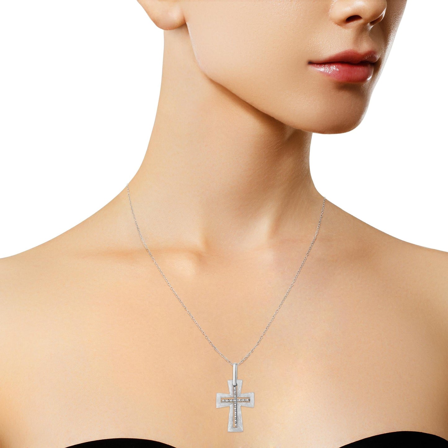 .925 Sterling Silver Prong-Set Diamond Accent Cross 18’’ Pendant Necklace