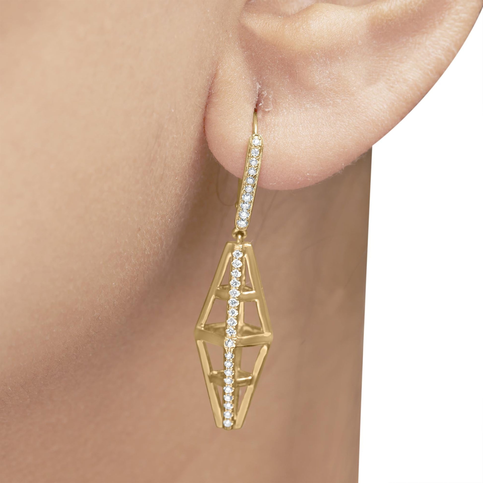 14K Yellow Gold 5/8 Cttw Diamond Geometrical Pillar Drop and Dangle Earrings