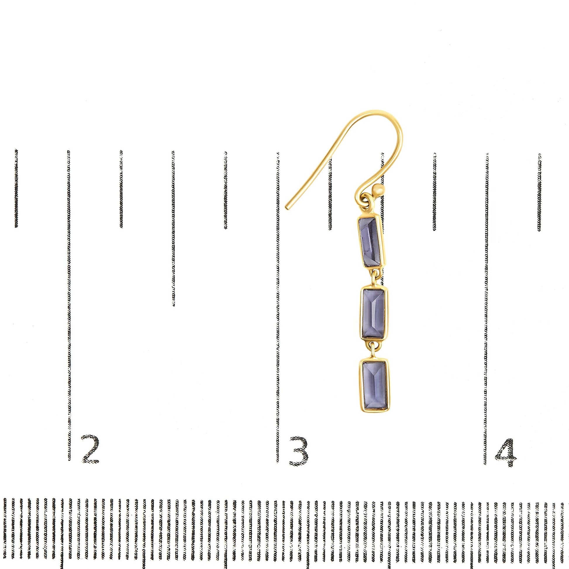 18K Yellow Gold 8x3 MM Bezel Set Purple Baguette Iolite Stiletto 1 1/2 Inch’